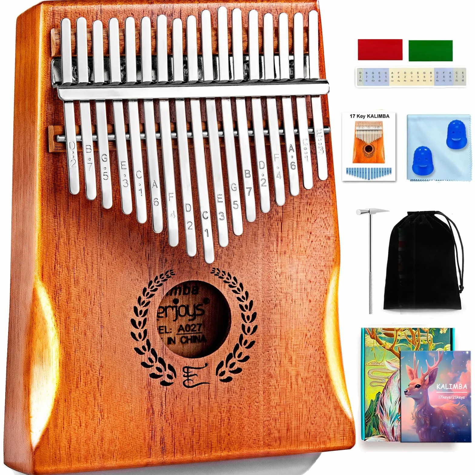 Kalimba pianino dla kciuków, 17 klawiszy, przenośne pianino Mbira do gry palcami, z etui ochronnym, śpiewnikiem umożliwiającym szybką naukę, wszystko w jednym zestawie
