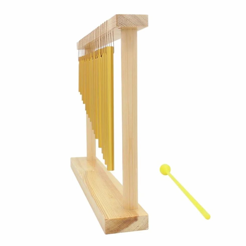 Alomejor Dzwonki perkusyjne, jednorzędowe, muzyczne, perkusyjne, dzwonki dętkowe z 20 różnymi tonami, drewniany stojak i instrument perkusyjny