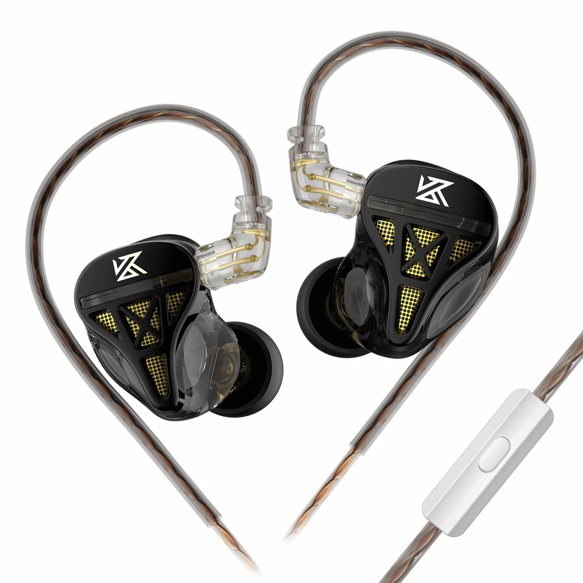 Yinyoo KZ DQS Słuchawki douszne HiFi z mikrofonem HD, przewodowe słuchawki douszne z dynamicznym sterownikiem, półotwarte słuchawki basowe, lekkie monitory douszne dla perkusistów muzyków (DQS czarne,