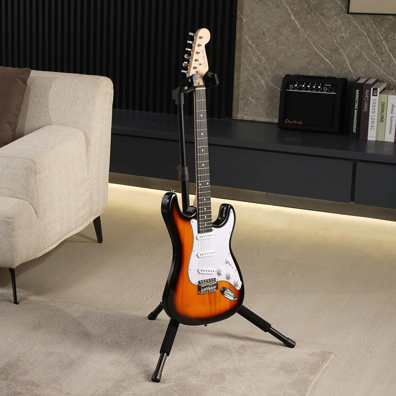 VEVOR Stojak na gitarę stojącą, nośność 33 lb/15 kg, składany uchwyt na gitarę basową z regulacją wysokości 900-1200 mm, statyw do klasycznej elektrycznej gitary akustycznej