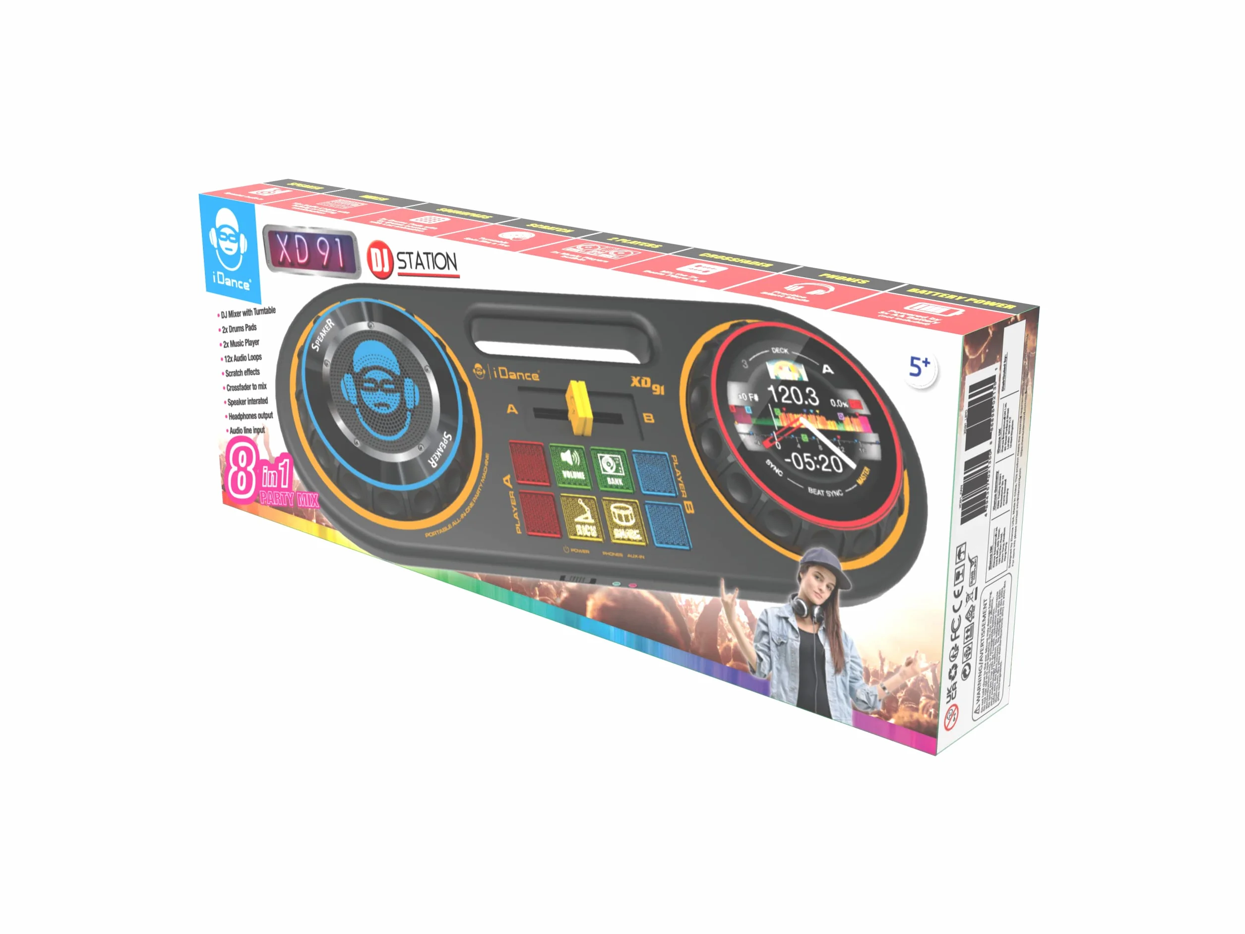 Cefa Toys- Mieszanka DJ 8 W 1 41,4x15,4x4,8 cm. 12 pętli audio. Crossfader do mieszania i głośników z wyjściem słuchawkowym. (00350)