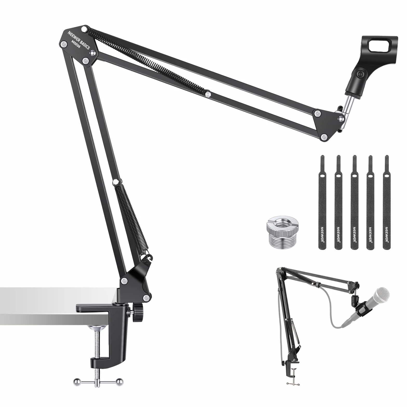 NEEWER Stojak na ramię mikrofonowe, podwieszany wysięgnik nożycowy, uchwyt na biurko z klipsem i adapter 3/8 cala na 5/20.3 cm, kompatybilny z Blue Yeti Snowball HyperX QuadCast SoloCast Shure
