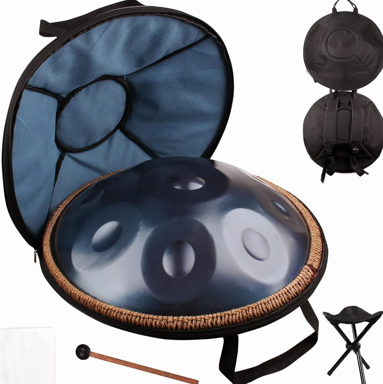 Handpan 432 Hz dla początkujących, stalowa bębenka 10 dźwięków 56 cm, ręczna bębenka w D-moll, ręczna bębenka z torbą i uchwytem na handpan, stalowa bębenka do terapii dźwiękiem, medytacji