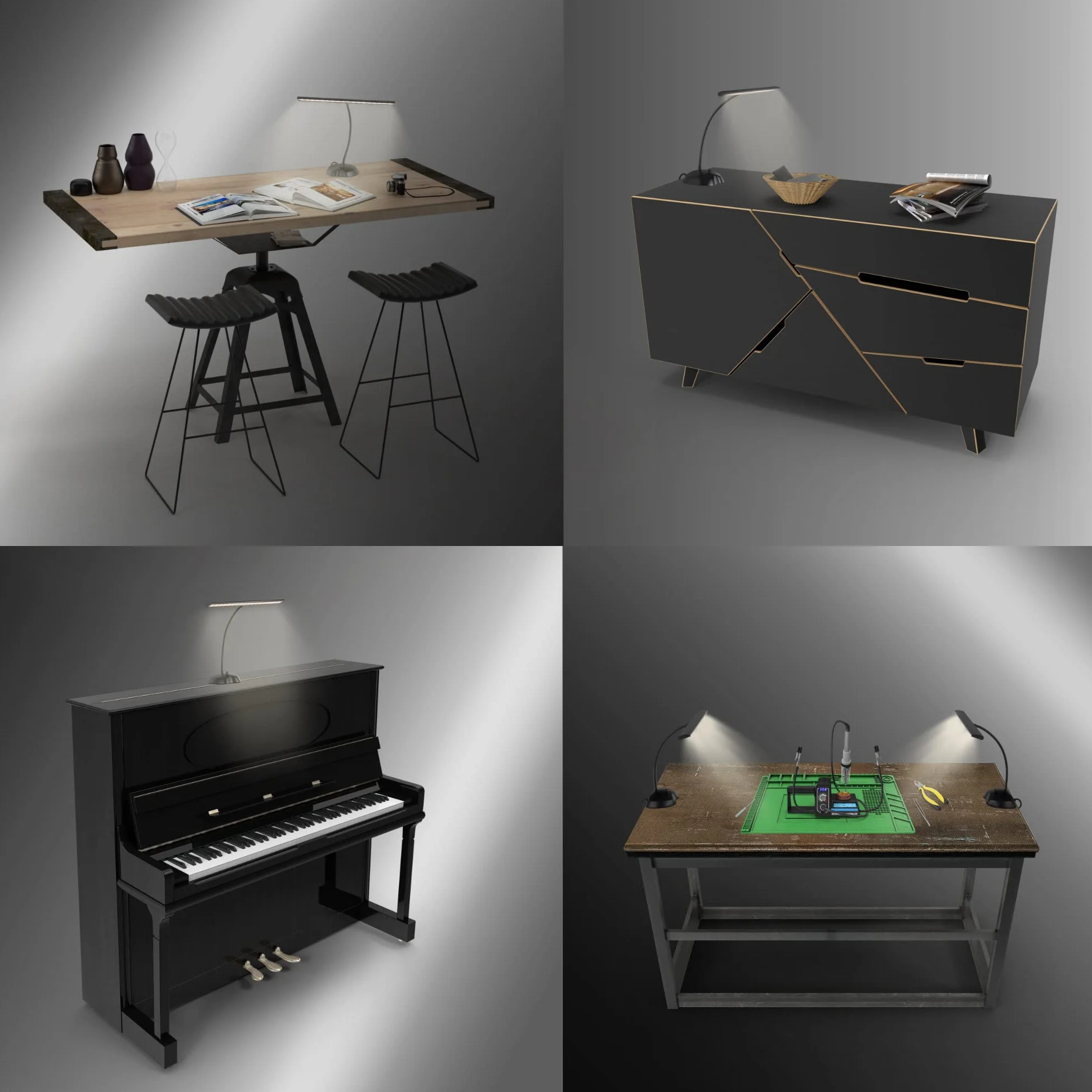 Classic Cantabile 12220 przyciemniana lampa fortepianowa, biała, 36 jasnych diod LED, długość 38 cm, zintegrowane złącze ładowania USB do smartfona lub tabletu, kolor czarny