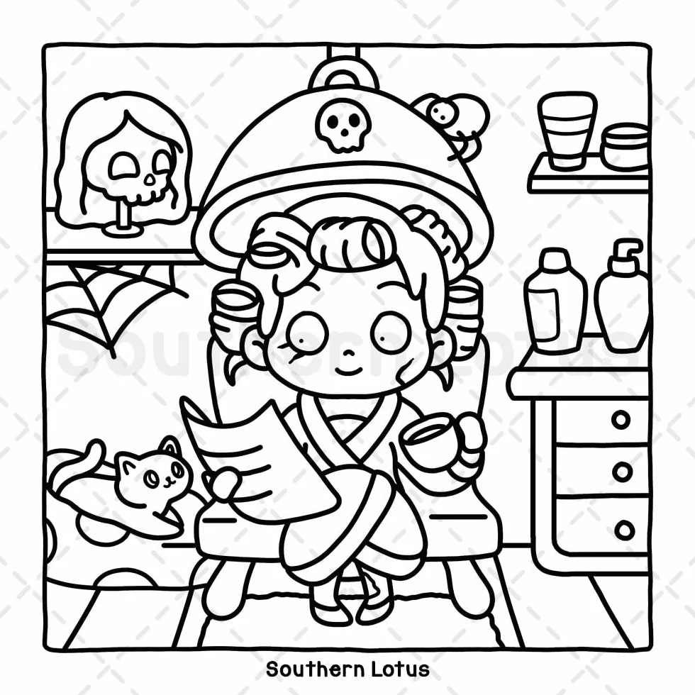 Spooky Vibes: Coloring Book for Adults and Teens with Cute Creepy Characters and Hygge Scenes, Easy and Cozy Designs for Relaxation and Stress Relief