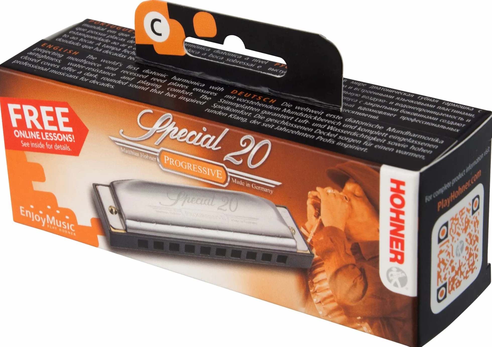 Hohner Harmonijka Ustna, Srebrny, 20 tonów, klucz C