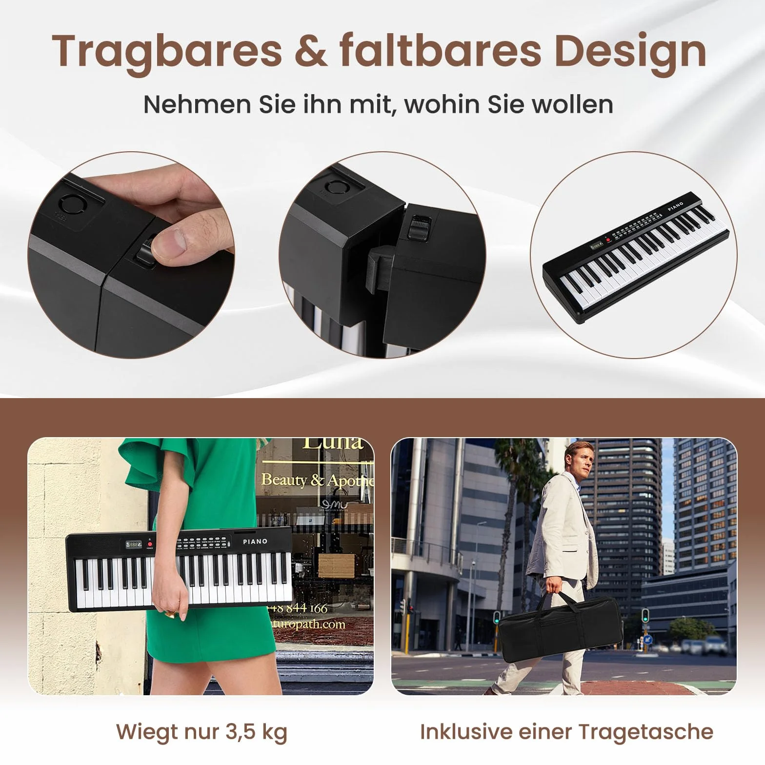 COSTWAY Pianino klawiaturowe 88 klawiszy, składane cyfrowe pianino z 1000 rytmami, 1000 dźwiękami, 150 demo, Bluetooth MIDI, pianino dla dzieci z mikrofonem i torbą, E-Piano dla początkujących (Czarny