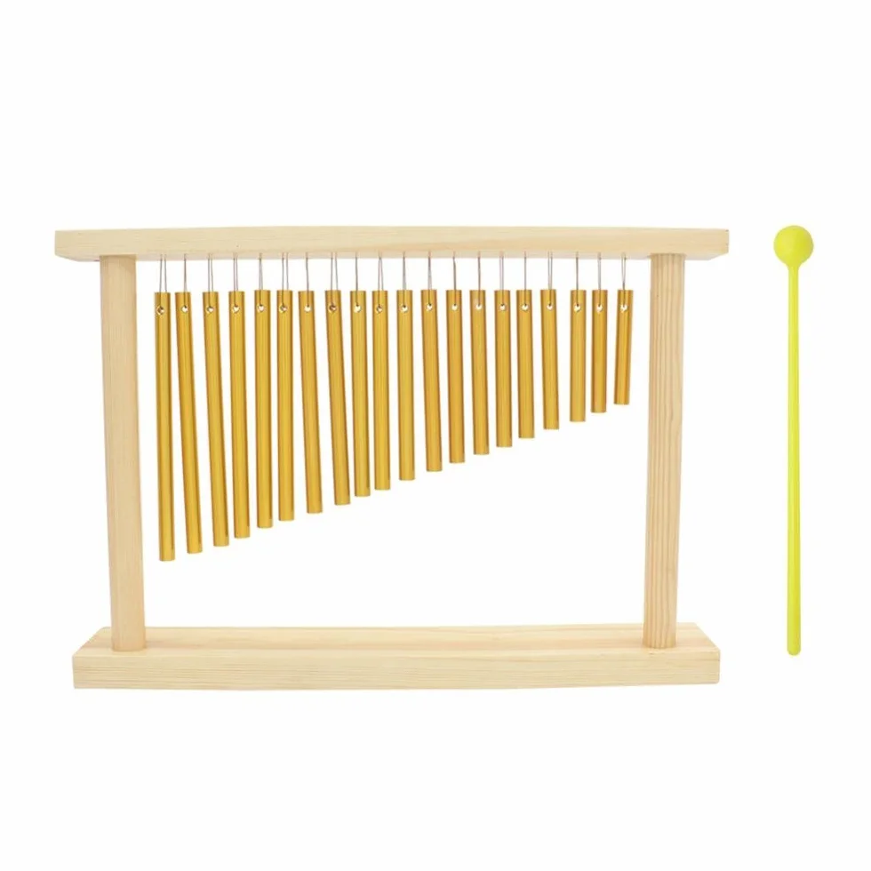 Alomejor Dzwonki perkusyjne, jednorzędowe, muzyczne, perkusyjne, dzwonki dętkowe z 20 różnymi tonami, drewniany stojak i instrument perkusyjny