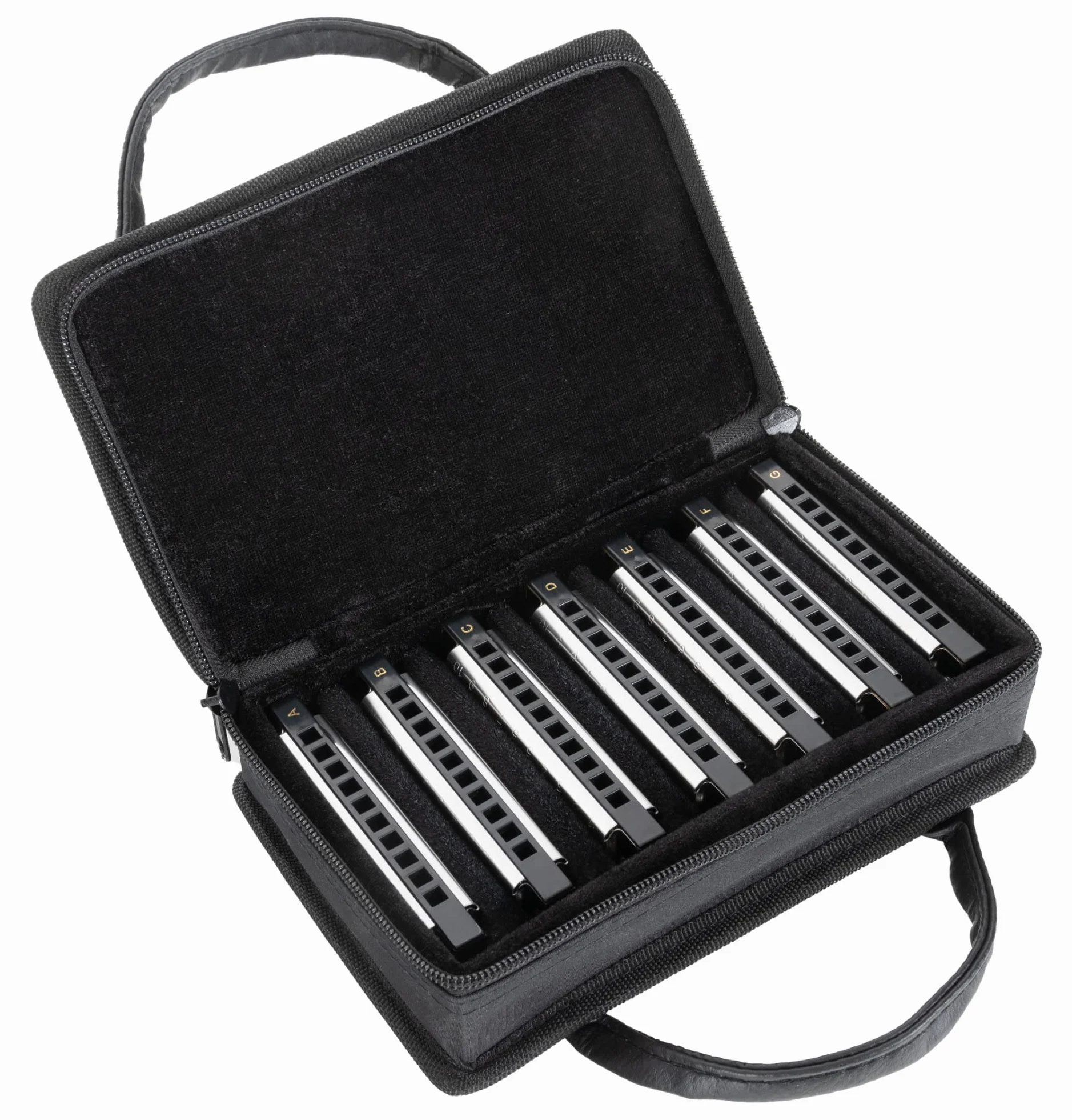 Classic Cantabile AHBS-7 Alabama Blues Harmonica zestaw 7 harmonijek ustnych - harmonijki diatoniczne w różnych nastrojach - 10 mosiężnych języków - obudowa ze stali nierdzewnej - w zestawie etui i