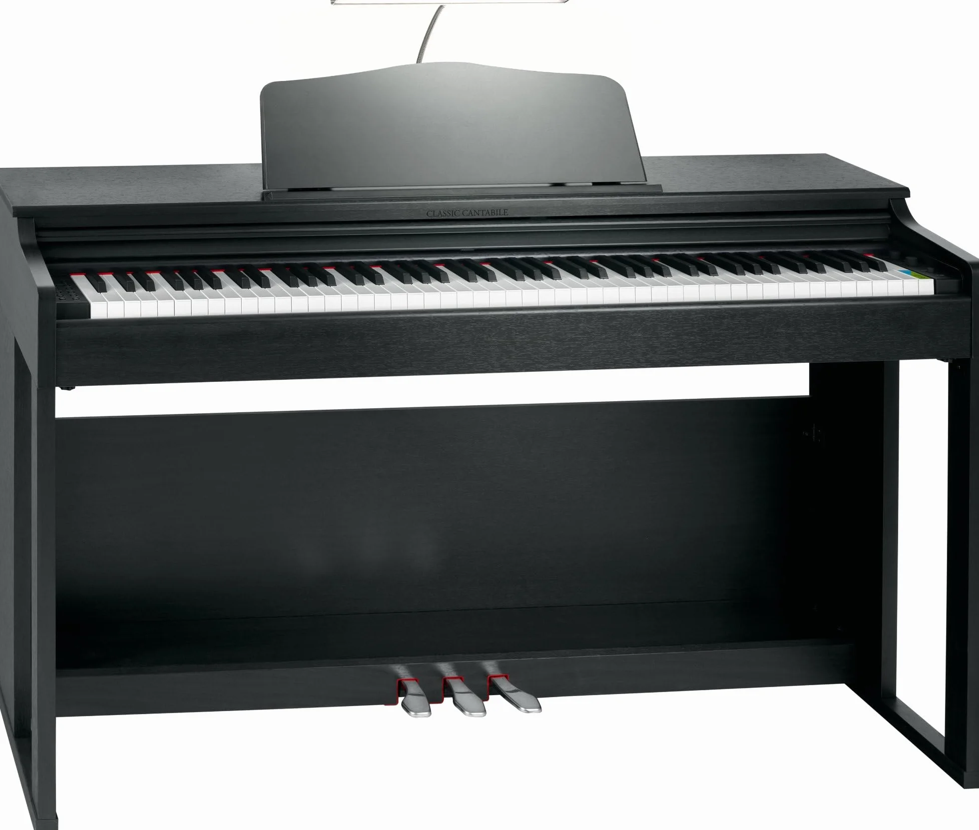 Classic Cantabile 12220 przyciemniana lampa fortepianowa, biała, 36 jasnych diod LED, długość 38 cm, zintegrowane złącze ładowania USB do smartfona lub tabletu, kolor czarny
