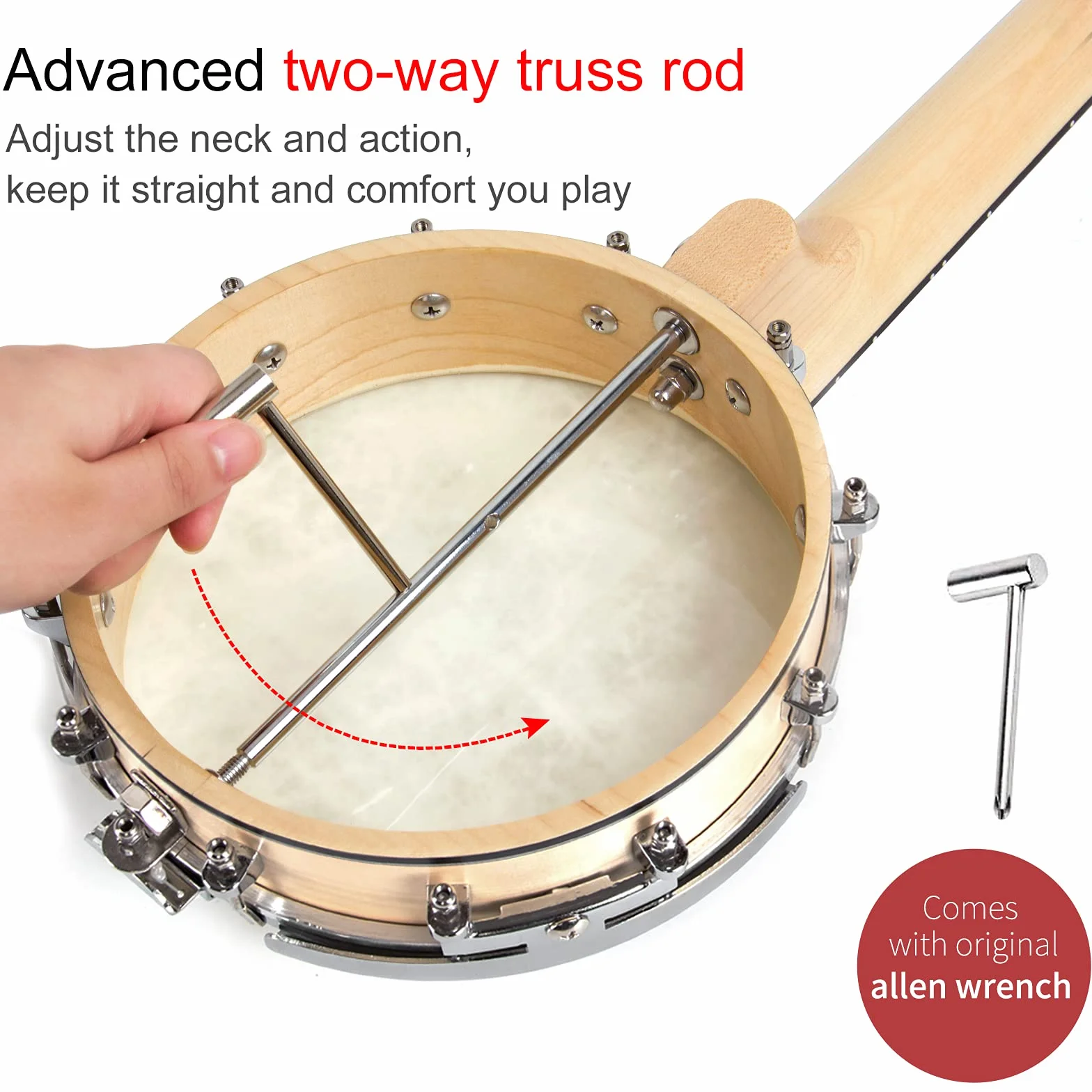 AKLOT Banjo Ukulele Koncert 58.4 cm Remo Drumhead Open Back Maple Body Gig Bag Tuner String Strap Picks