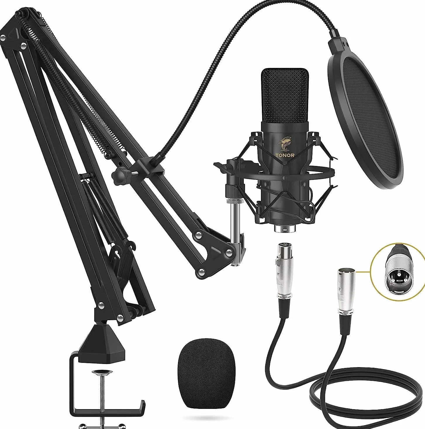 TONOR XLR mikrofon kondensatorowy profesjonalny zestaw mikrofonu kardioidalnego z ramieniem wysięgnika T20, uchwyt wstrząsowy do nagrywania, głosu, strumieniowania, domowego studia, YouTube TC20
