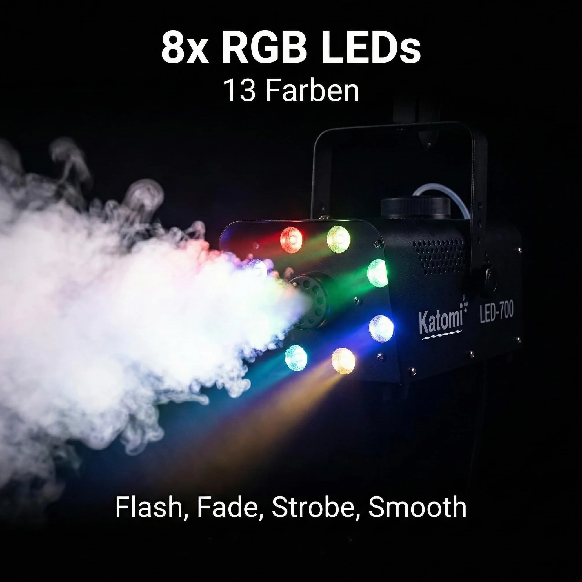 maszyna do dymu z efektem RGB, 700 W, 13 kolorów, 8 diod LED, mini wytwornica dymu z 2 przewodowymi i radiowymi pilotami, na imprezę dyskotekową, Halloween, wesela