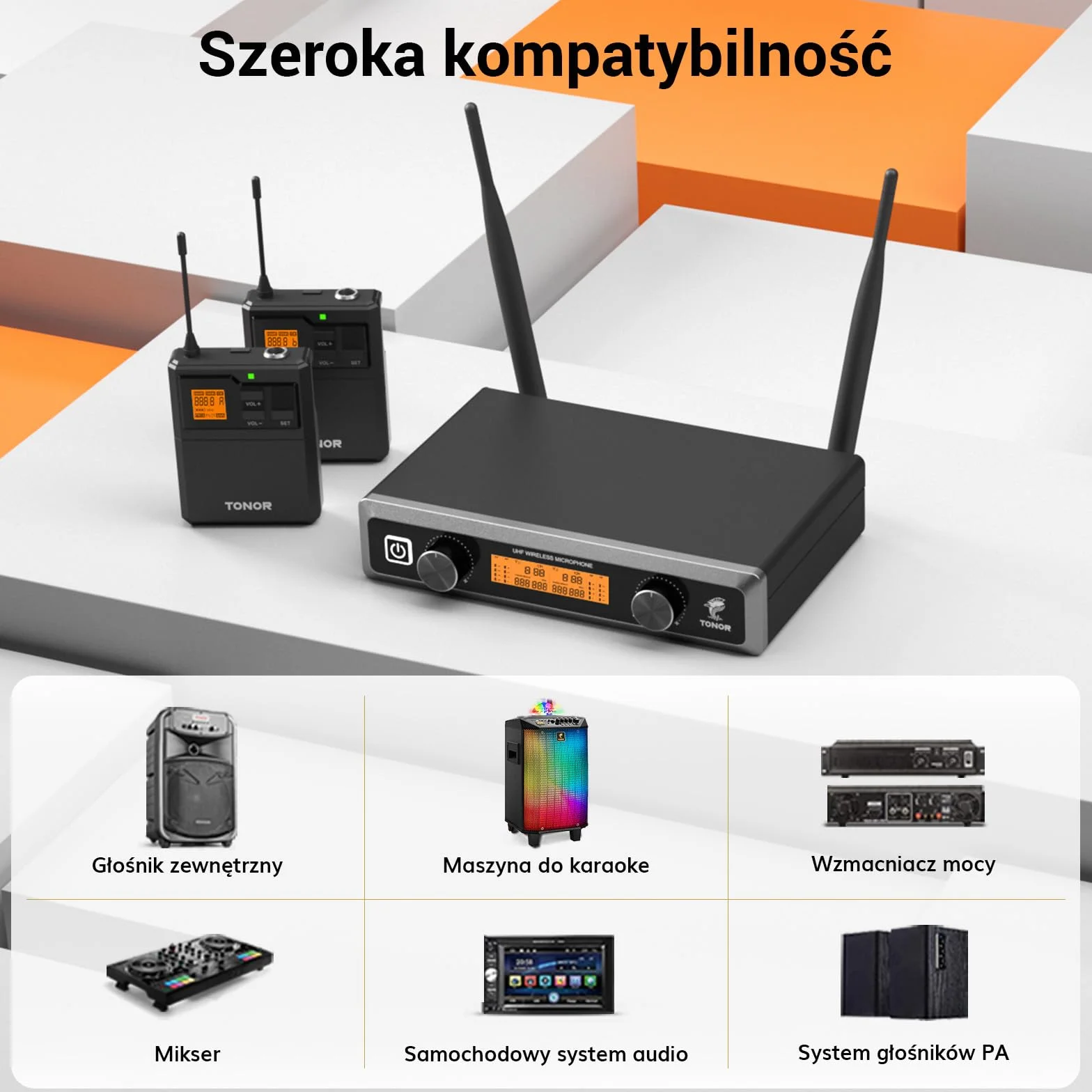 System mikrofonów bezprzewodowych TONOR UHF z mikrofonami słuchawkowymi/Lavalier Lapel Mics, nadajnik Bodypack, odbiornik, kanały 2 * 5, zakres 60M do śpiewu na żywo Karaoke Church Party