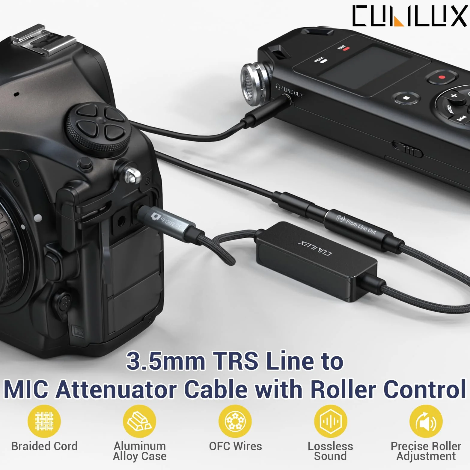 Cubilux kabel tłumiący 3,5 mm Line do mikrofonu, wtyk 1/8 cala Line Out na wtykowy MIC, kabel tłumiący do kamer DSLR, kamerek wideo, rejestratorów, 30 cm