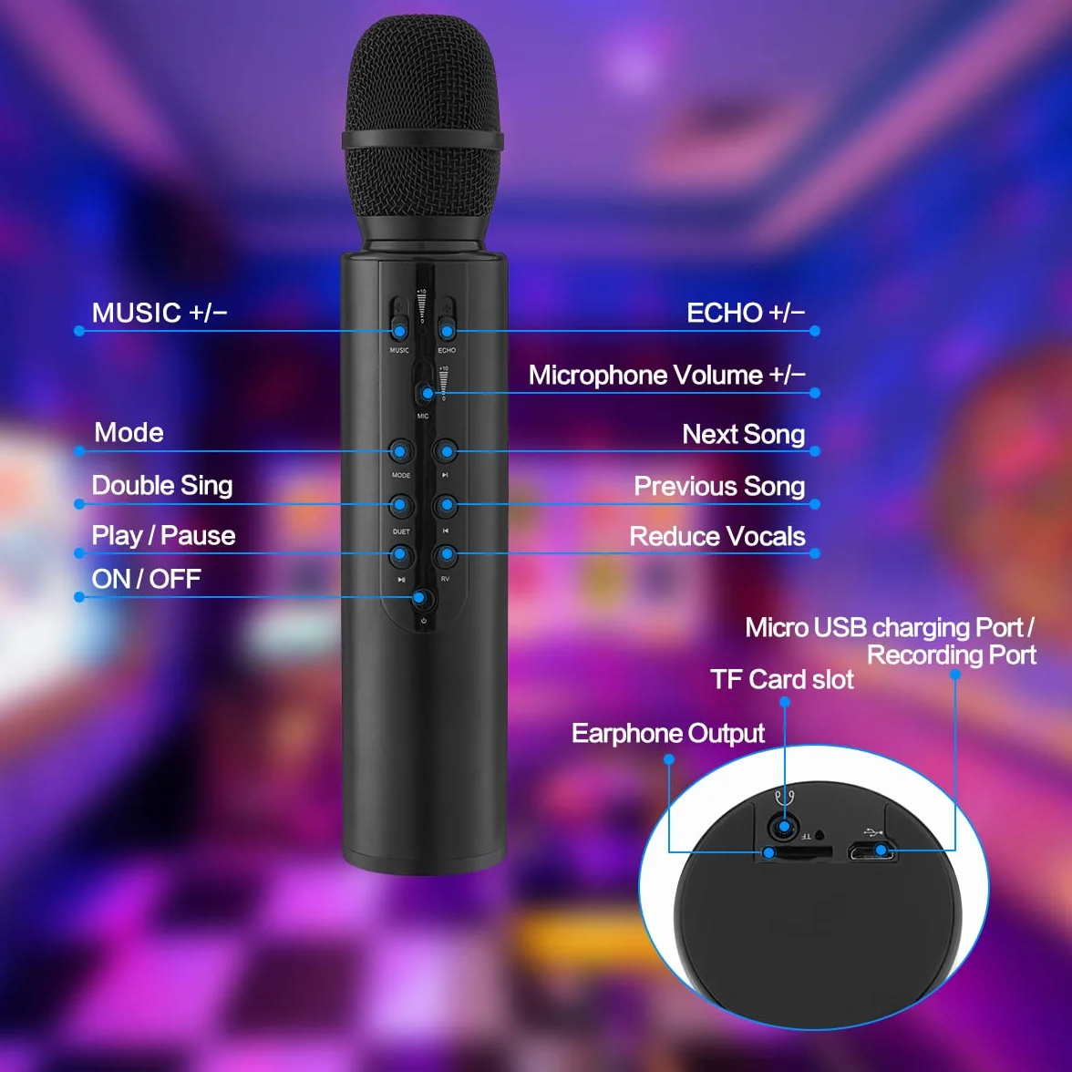 Bezprzewodowy mikrofon do karaoke, przenośny ręczny mikrofon głośnikowy Bluetooth, bezprzewodowe mikrofony, maszyna do karaoke, domowy odtwarzacz KTV, kompatybilny z urządzeniami z systemem