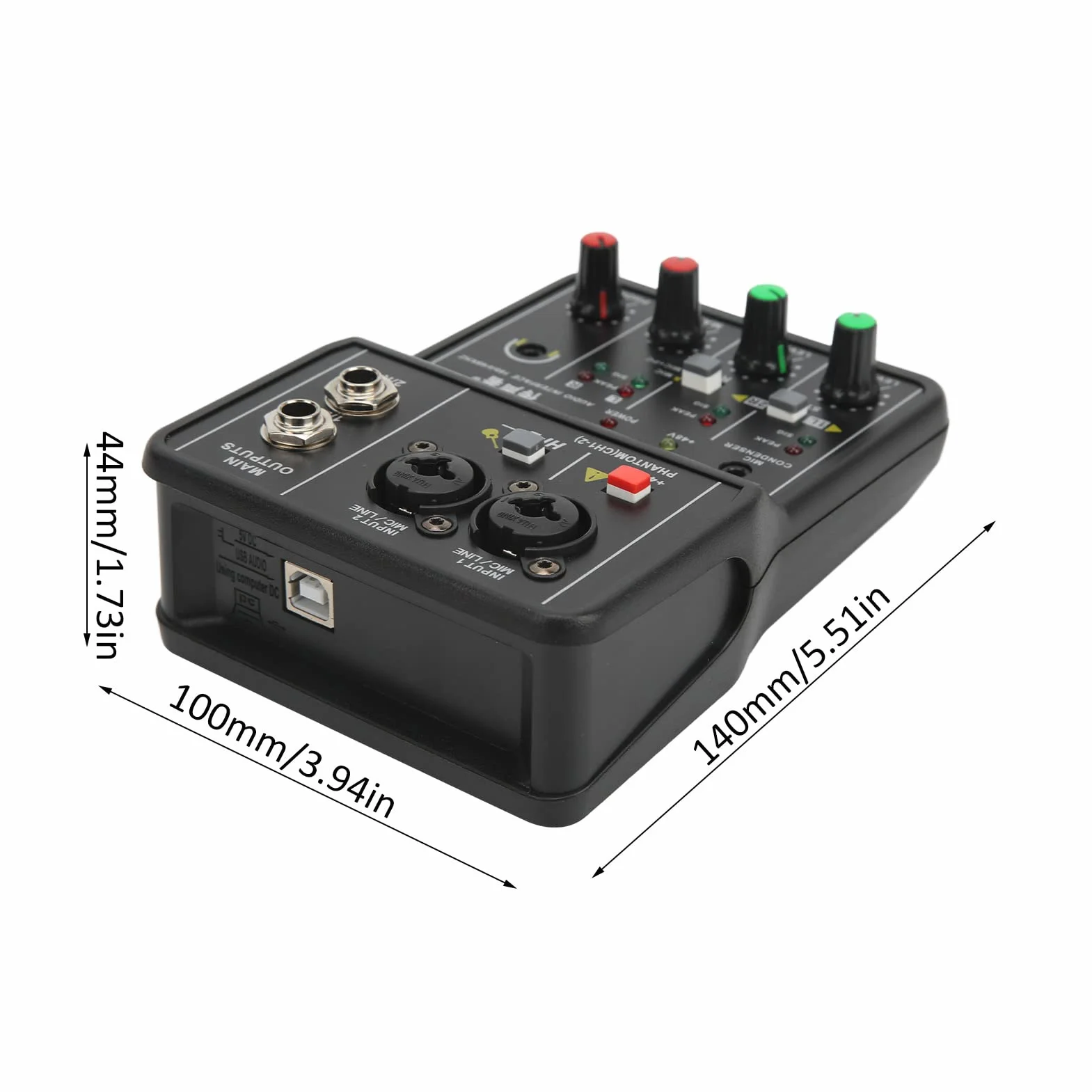 Mini Mikser Audio, 2-kanałowy Profesjonalny System Konsoli z Płytą Dźwiękową USB, Zakres Wzmocnienia 40 DB, Mini Mikser Zasilania 48 V do Transmisji na żywo, Karaoke i Nagrywania Stereo
