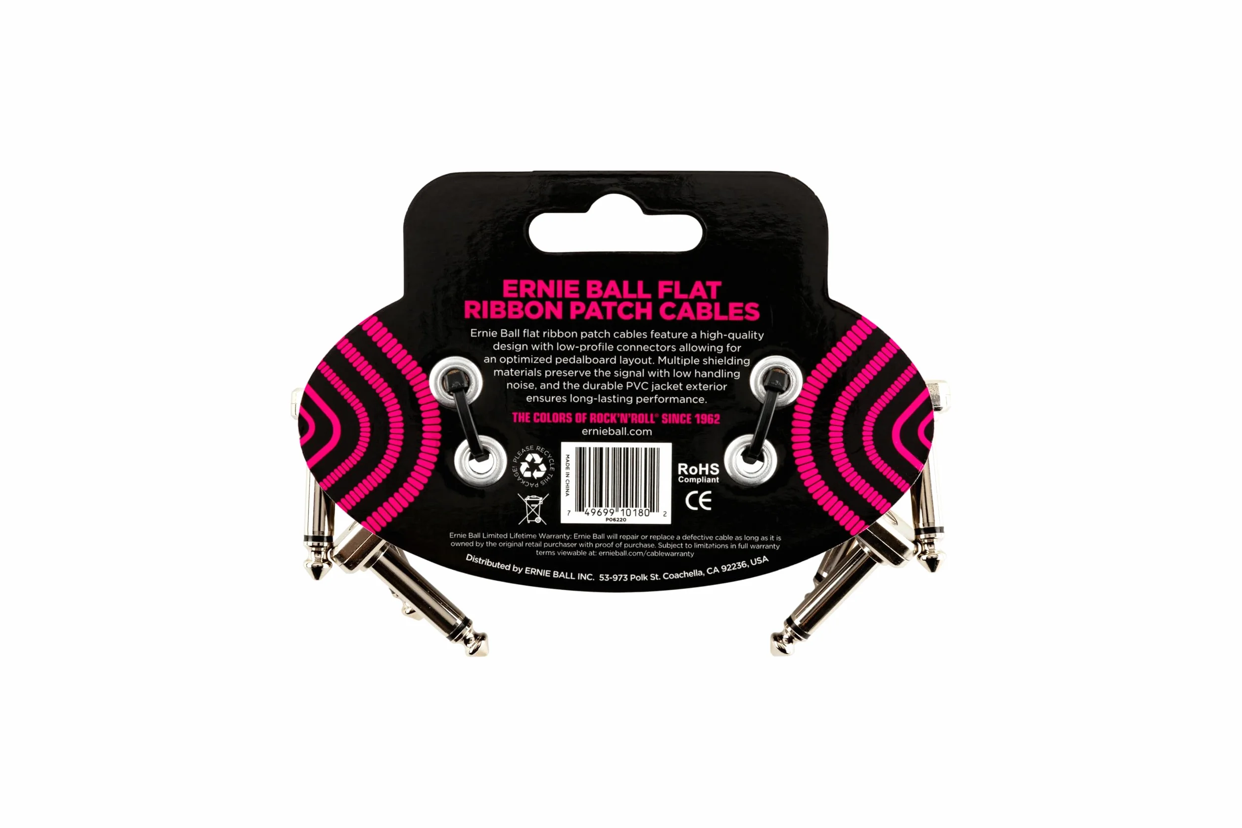 Ernie Ball Flat Ribbon Patch Zestaw Kabli Gitarowych, Black, 3 sztuki