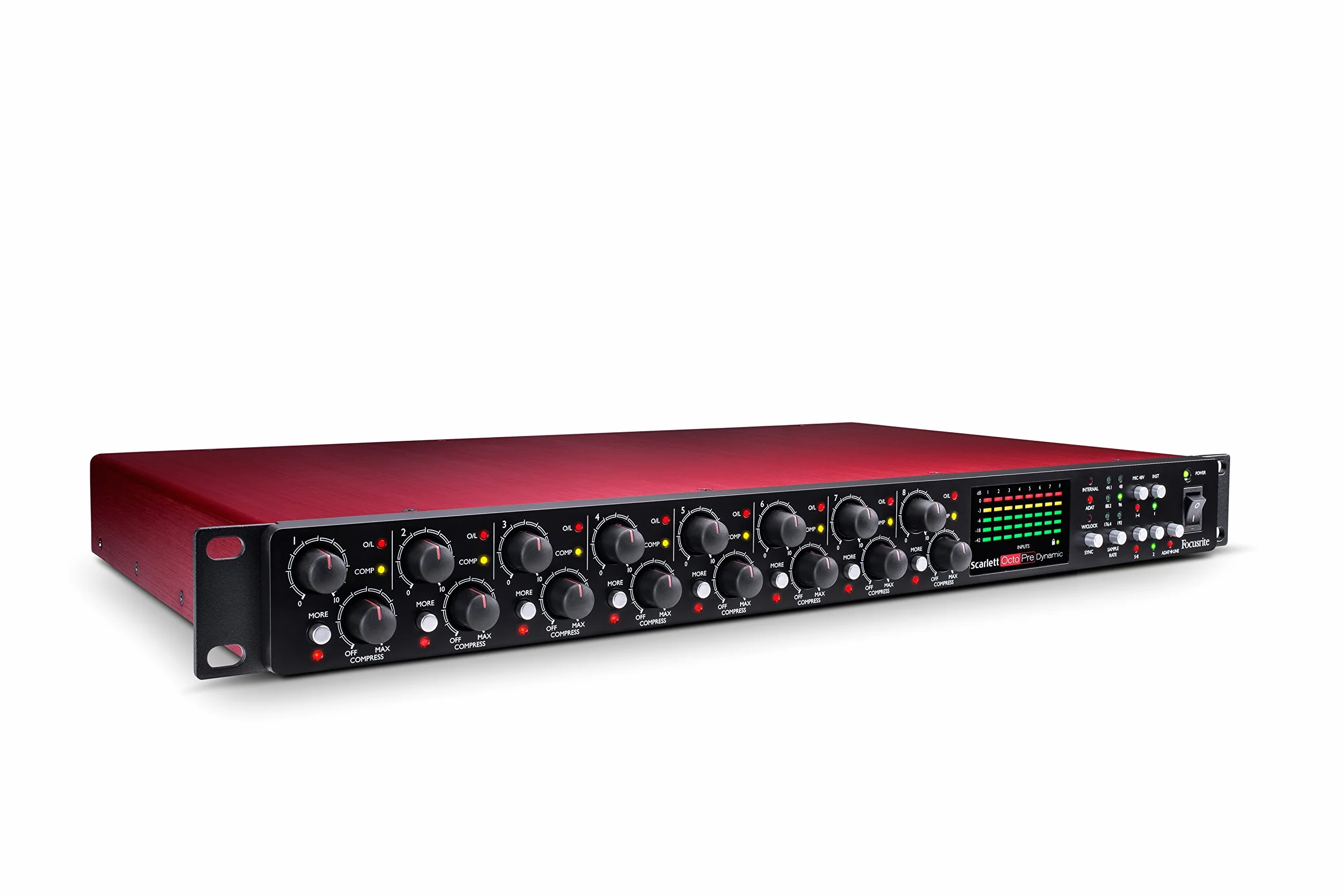 Focusrite Scarlett OctoPre Dynamic do nagrywania, produkcji i muzyki na żywo — ośmiokanałowy mikrofon z konwersją A-D/D-A i kompresją analogową