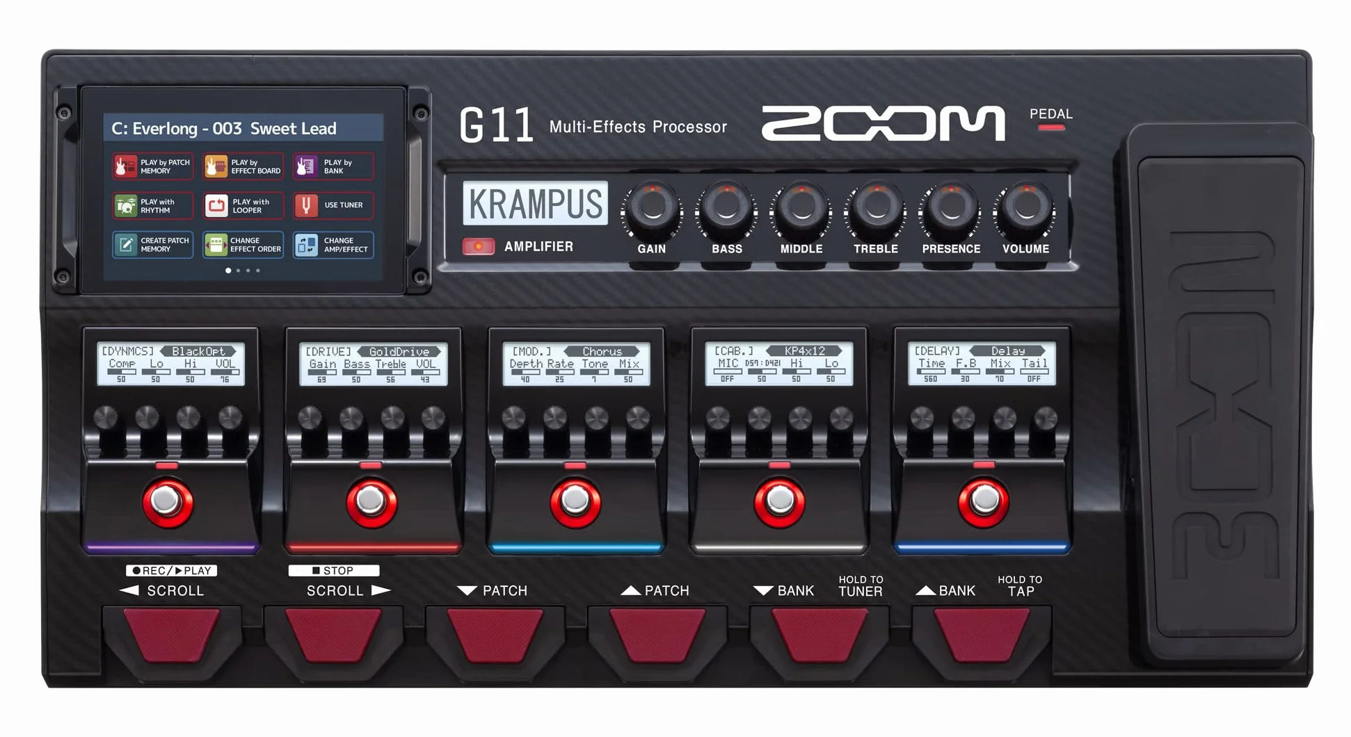 ZOOM G11 Pedał wieloefektowy do gitary z ekranem dotykowym, modelowaniem wzmacniacza, elementami sterującymi wzmacniacza, kompletną pedalboardem i interfejsem audio