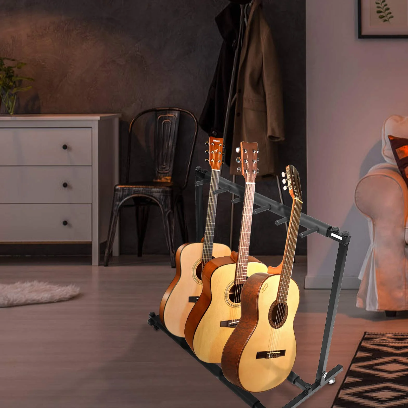 Stojak na wiele gitar 5-kierunkowy metalowy organizer z gumowym wypełnieniem do gitar elektrycznych basowych