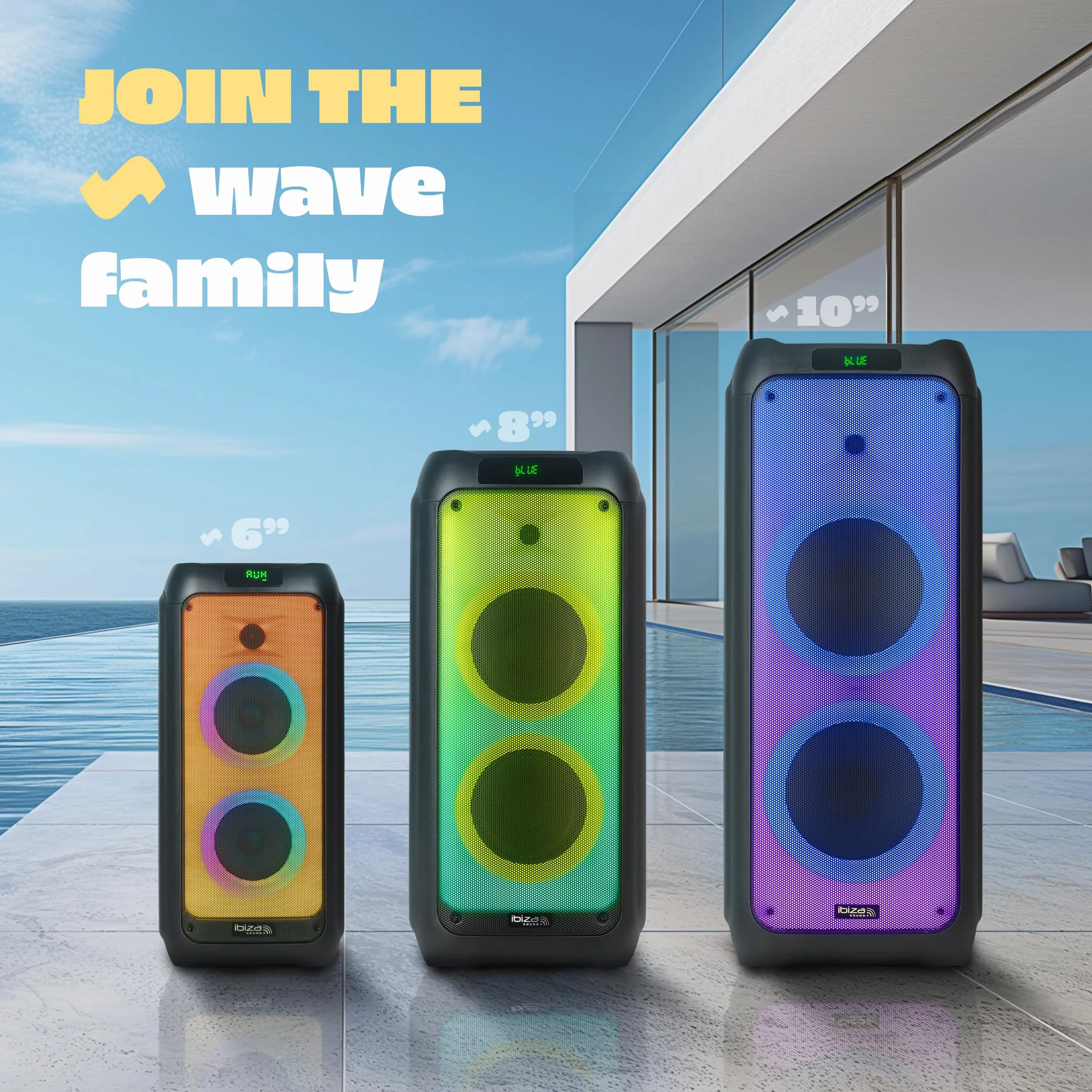 Ibiza WAVE10 System głośników 800W 2x10" Bluetooth USB microSD LED TWS Czarny