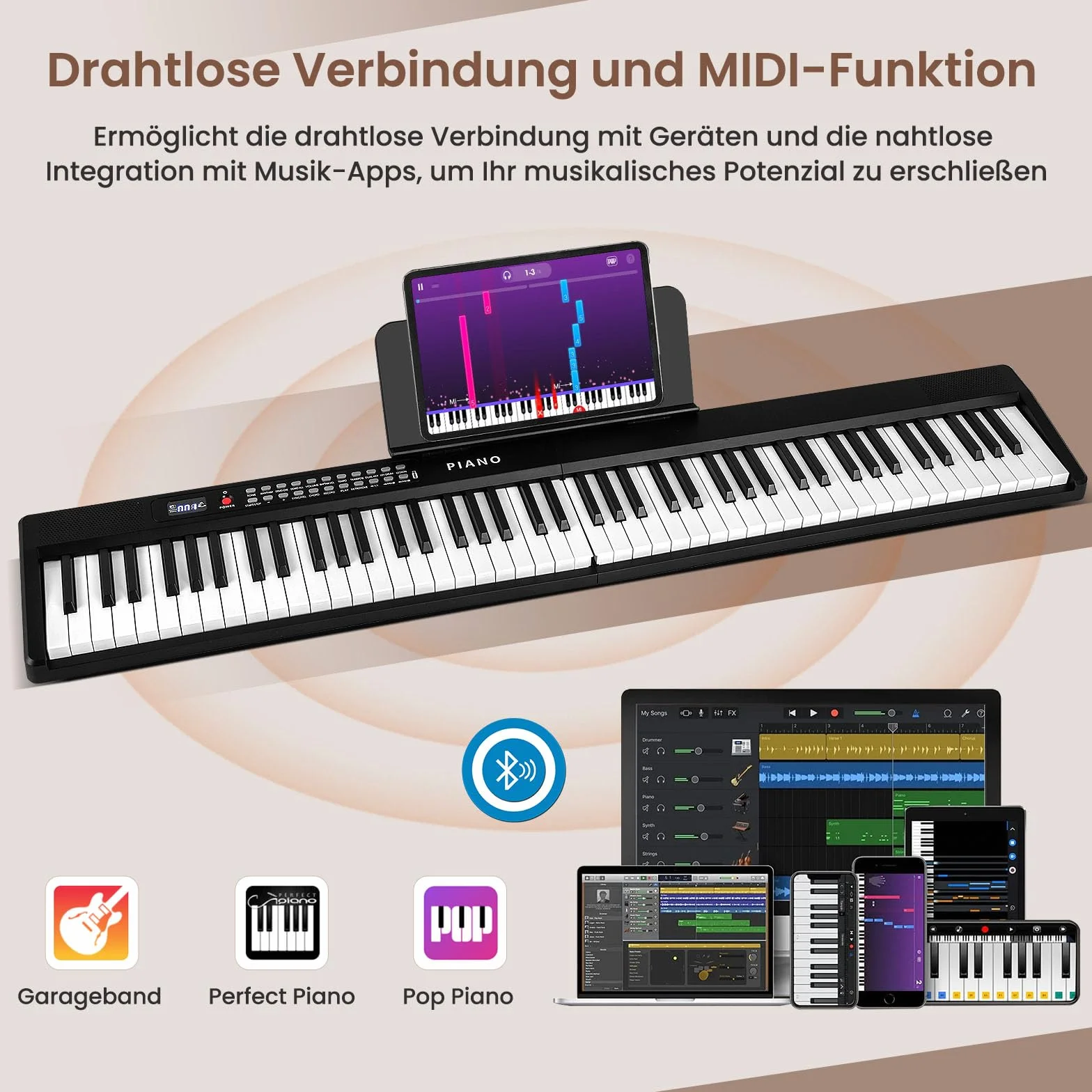 COSTWAY Pianino klawiaturowe 88 klawiszy, składane cyfrowe pianino z 1000 rytmami, 1000 dźwiękami, 150 demo, Bluetooth MIDI, pianino dla dzieci z mikrofonem i torbą, E-Piano dla początkujących (Czarny