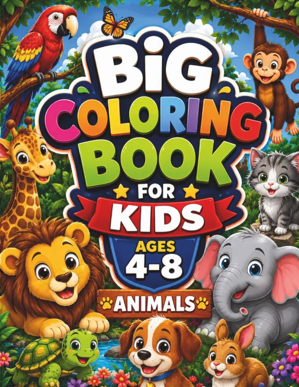 Big Coloring Book for Kids Ages 4–8: 50 Fun and Easy Coloring Pages with Farm, Jungle, Ocean & Wild Animals