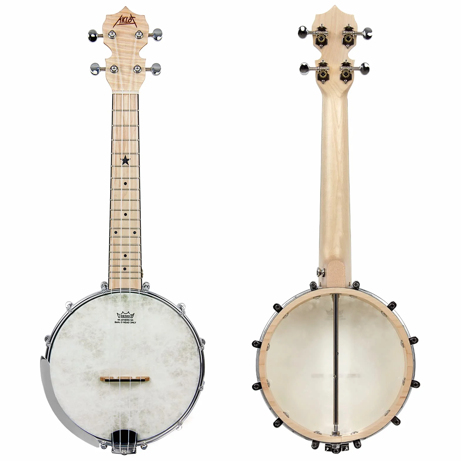 AKLOT Banjo Ukulele Koncert 58.4 cm Remo Drumhead Open Back Maple Body Gig Bag Tuner String Strap Picks