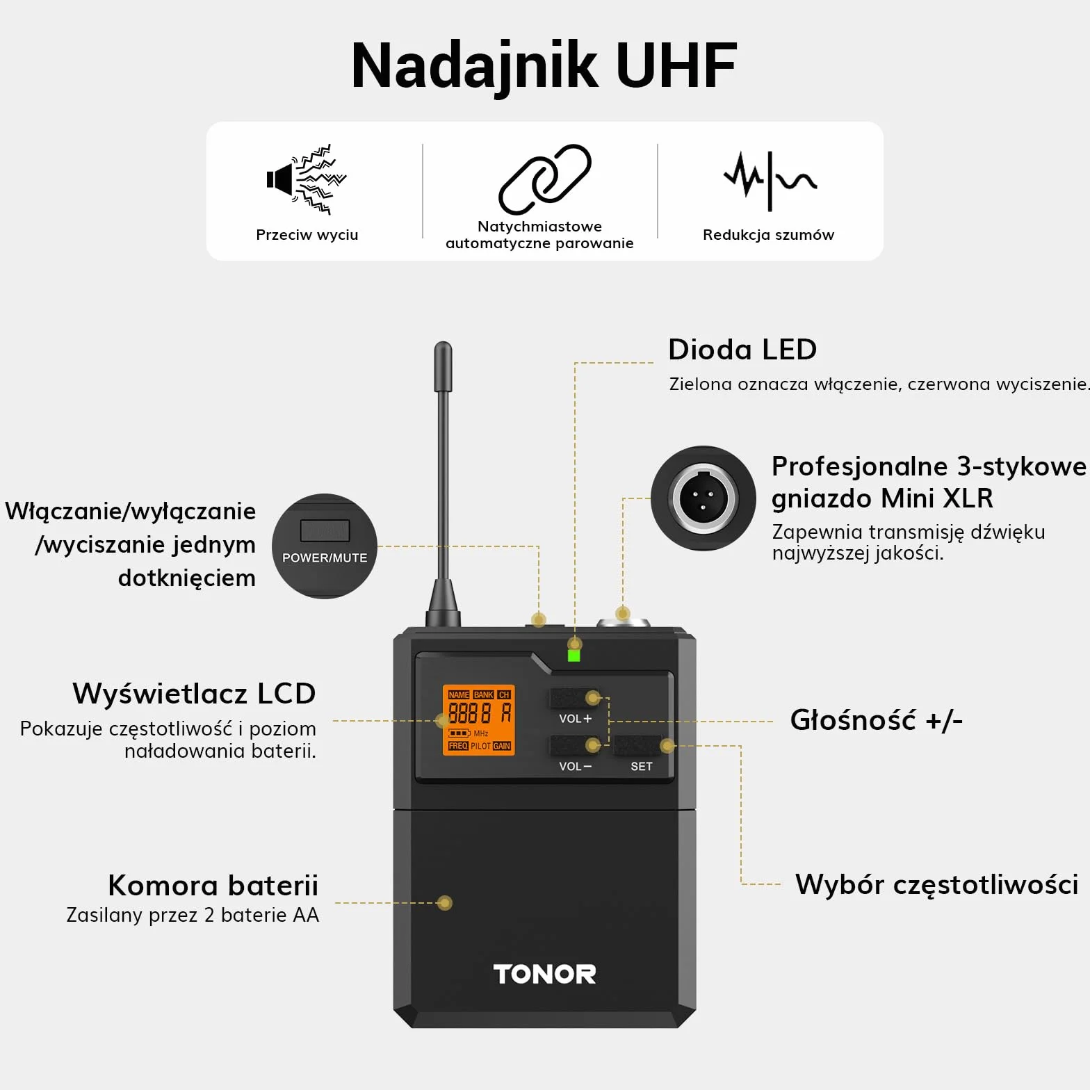 System mikrofonów bezprzewodowych TONOR UHF z mikrofonami słuchawkowymi/Lavalier Lapel Mics, nadajnik Bodypack, odbiornik, kanały 2 * 5, zakres 60M do śpiewu na żywo Karaoke Church Party