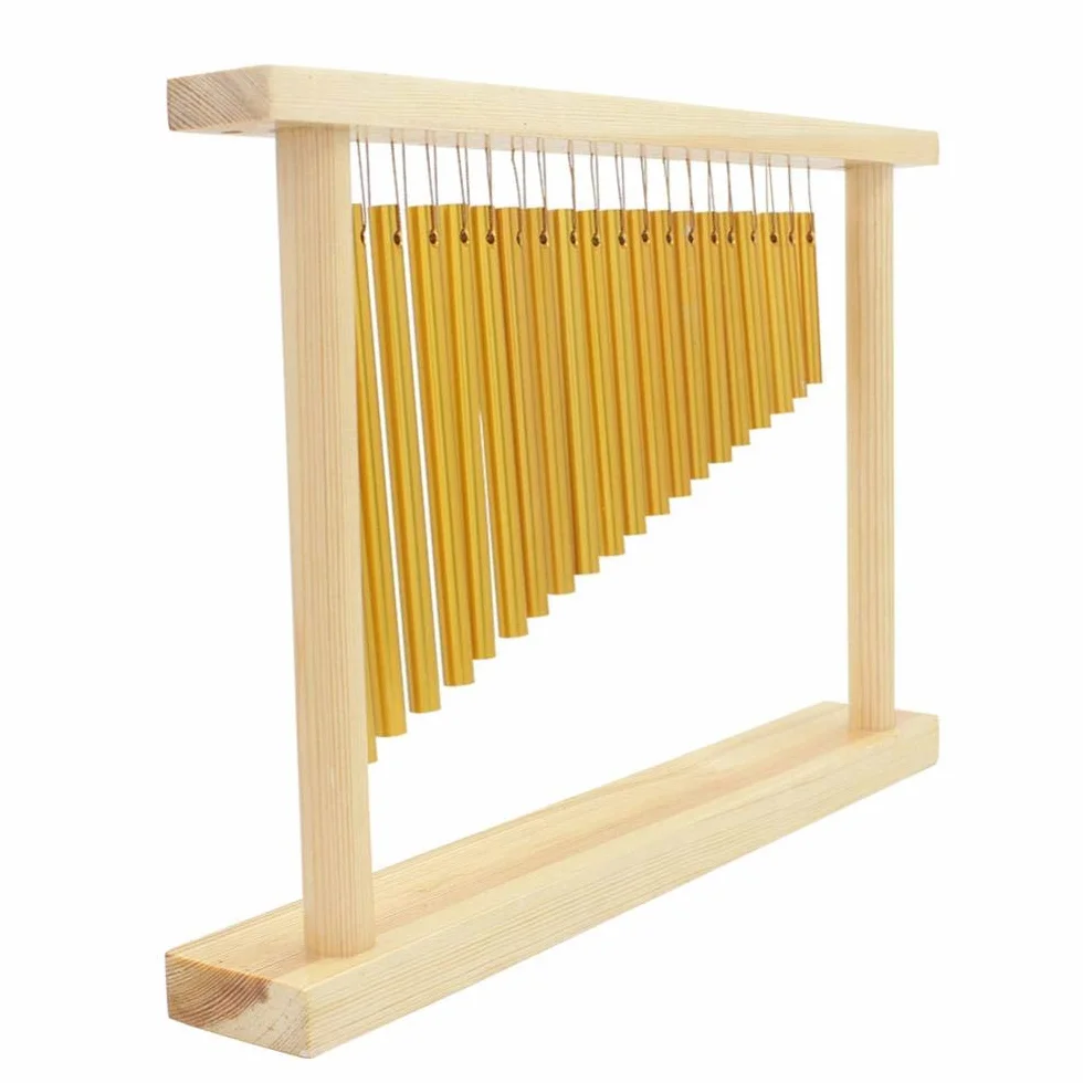 Alomejor Dzwonki perkusyjne, jednorzędowe, muzyczne, perkusyjne, dzwonki dętkowe z 20 różnymi tonami, drewniany stojak i instrument perkusyjny