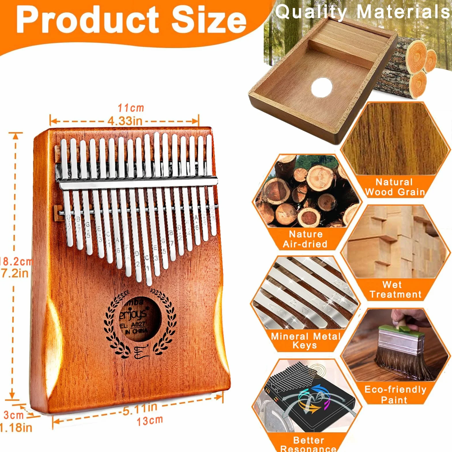 Kalimba pianino dla kciuków, 17 klawiszy, przenośne pianino Mbira do gry palcami, z etui ochronnym, śpiewnikiem umożliwiającym szybką naukę, wszystko w jednym zestawie