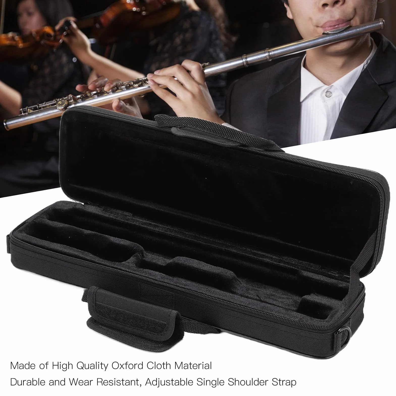 Flute Case Torba do Przenoszenia, Wodoodporna, Odporna Na Zużycie Tkanina Oxford Przenośna Torba Koncertowa Z Regulowanym Paskiem Na Ramię I Uchwytem Na 16 Otworowy Flet