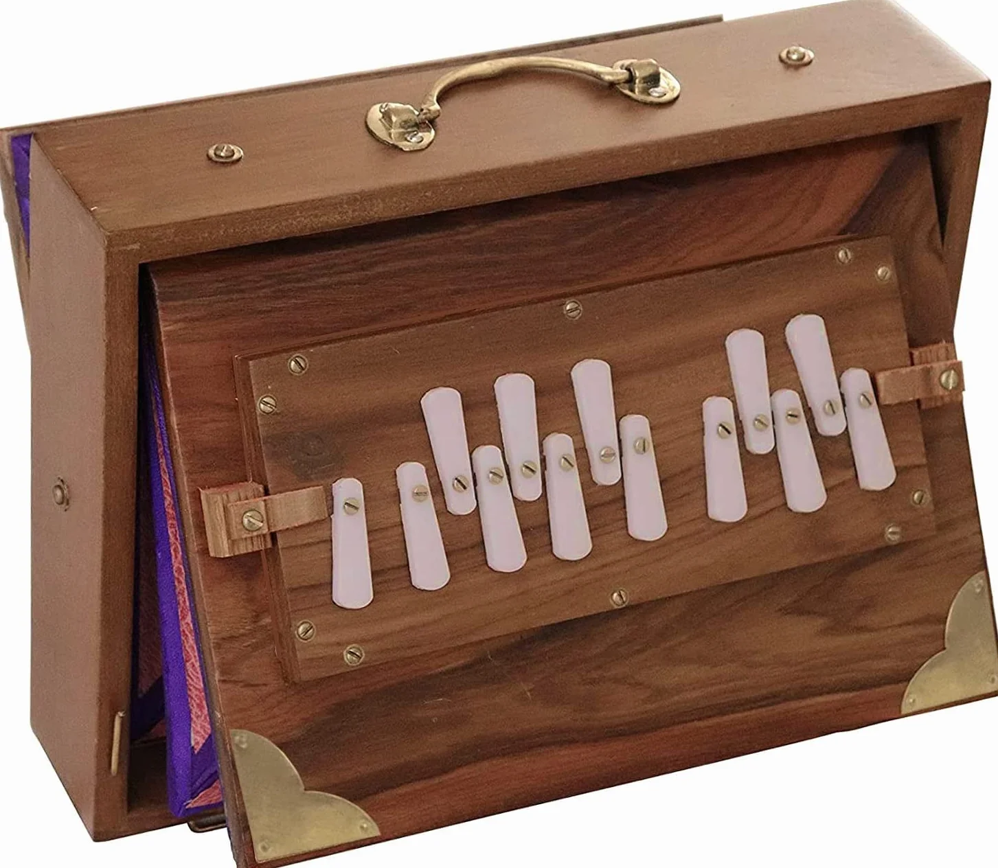 Shruti Box Surpeti z drewna herbacianego z mosiężnymi okuciami dostrojonymi do 440 Hz, idealne do jogi, kirtan, terapii dźwiękiem