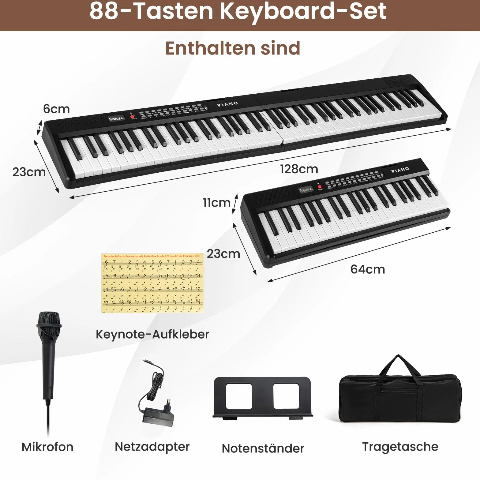 COSTWAY Pianino klawiaturowe 88 klawiszy, składane cyfrowe pianino z 1000 rytmami, 1000 dźwiękami, 150 demo, Bluetooth MIDI, pianino dla dzieci z mikrofonem i torbą, E-Piano dla początkujących (Czarny