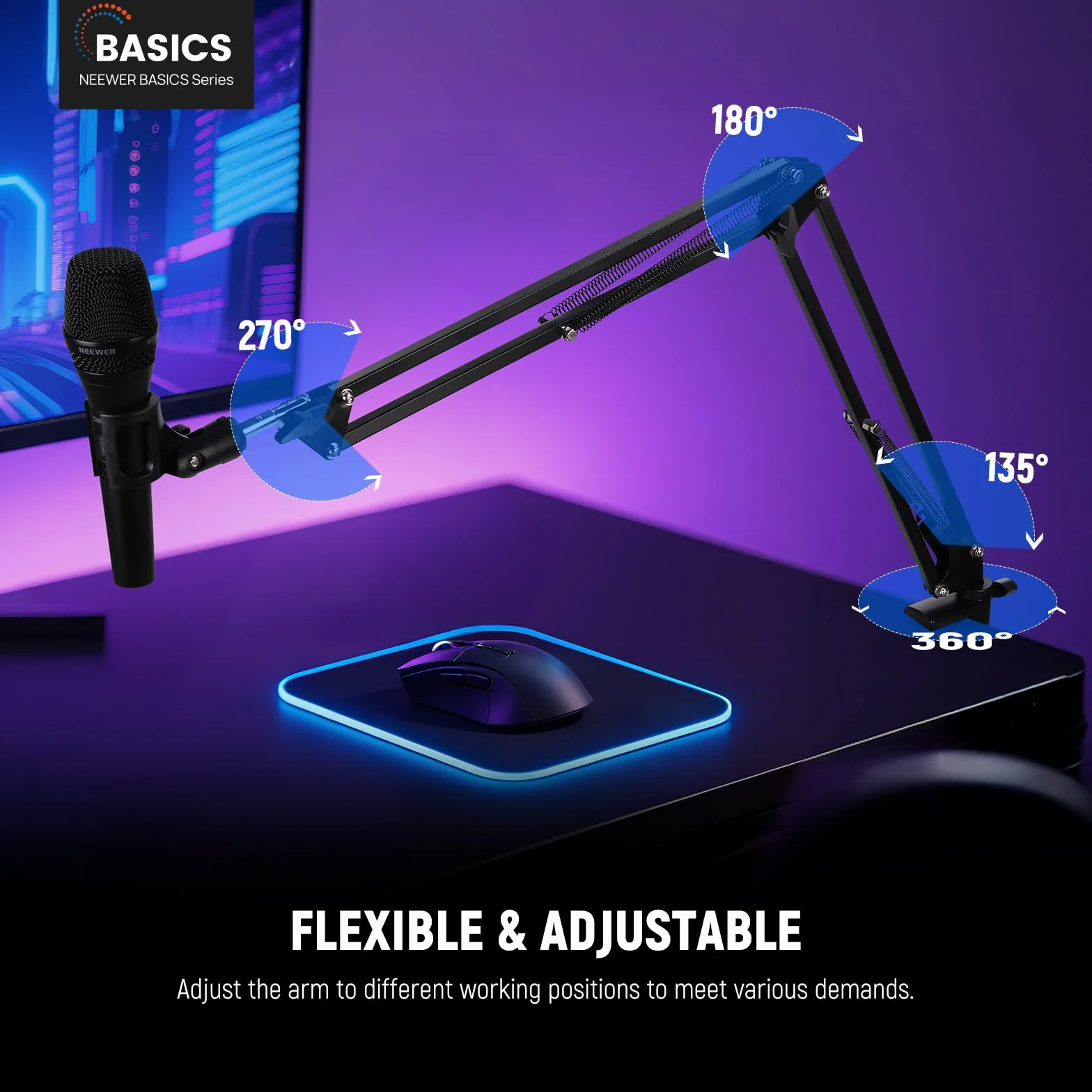 NEEWER Stojak na ramię mikrofonowe, podwieszany wysięgnik nożycowy, uchwyt na biurko z klipsem i adapter 3/8 cala na 5/20.3 cm, kompatybilny z Blue Yeti Snowball HyperX QuadCast SoloCast Shure