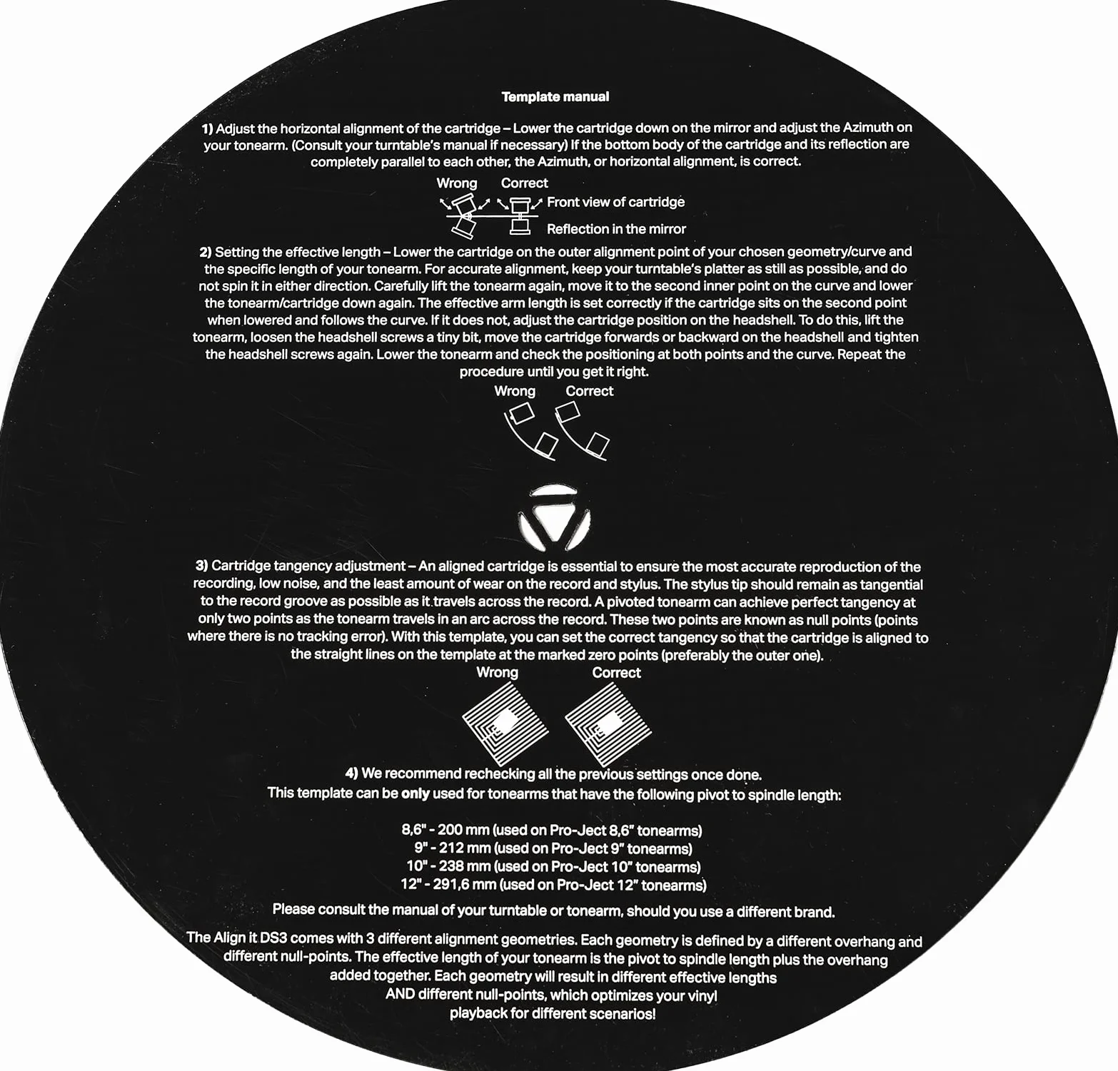 Pro-Ject Align it DS3, szablon do regulacji pickupa z 3 różnymi geometrycznymi