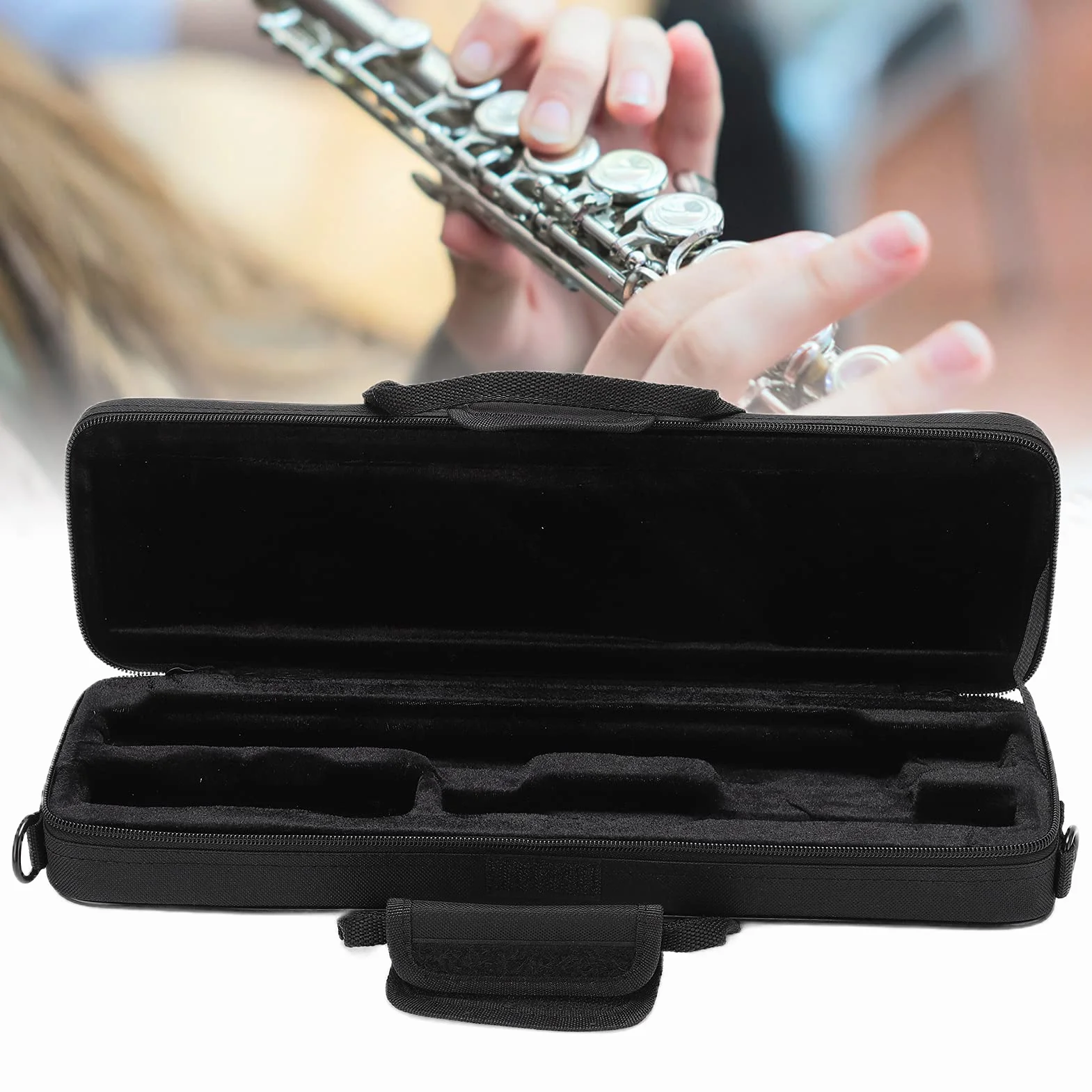 Flute Case Torba do Przenoszenia, Wodoodporna, Odporna Na Zużycie Tkanina Oxford Przenośna Torba Koncertowa Z Regulowanym Paskiem Na Ramię I Uchwytem Na 16 Otworowy Flet