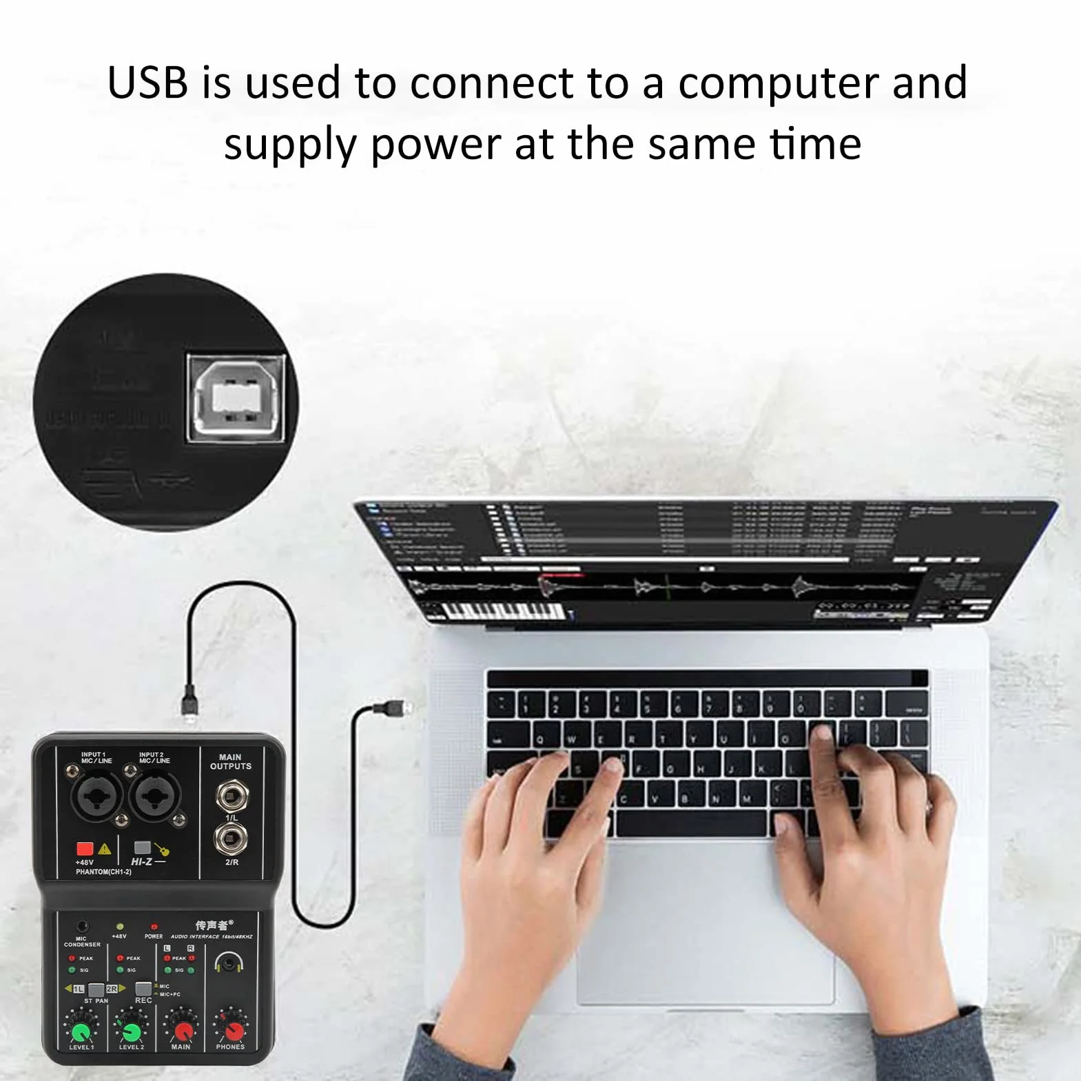 Mini Mikser Audio, 2-kanałowy Profesjonalny System Konsoli z Płytą Dźwiękową USB, Zakres Wzmocnienia 40 DB, Mini Mikser Zasilania 48 V do Transmisji na żywo, Karaoke i Nagrywania Stereo