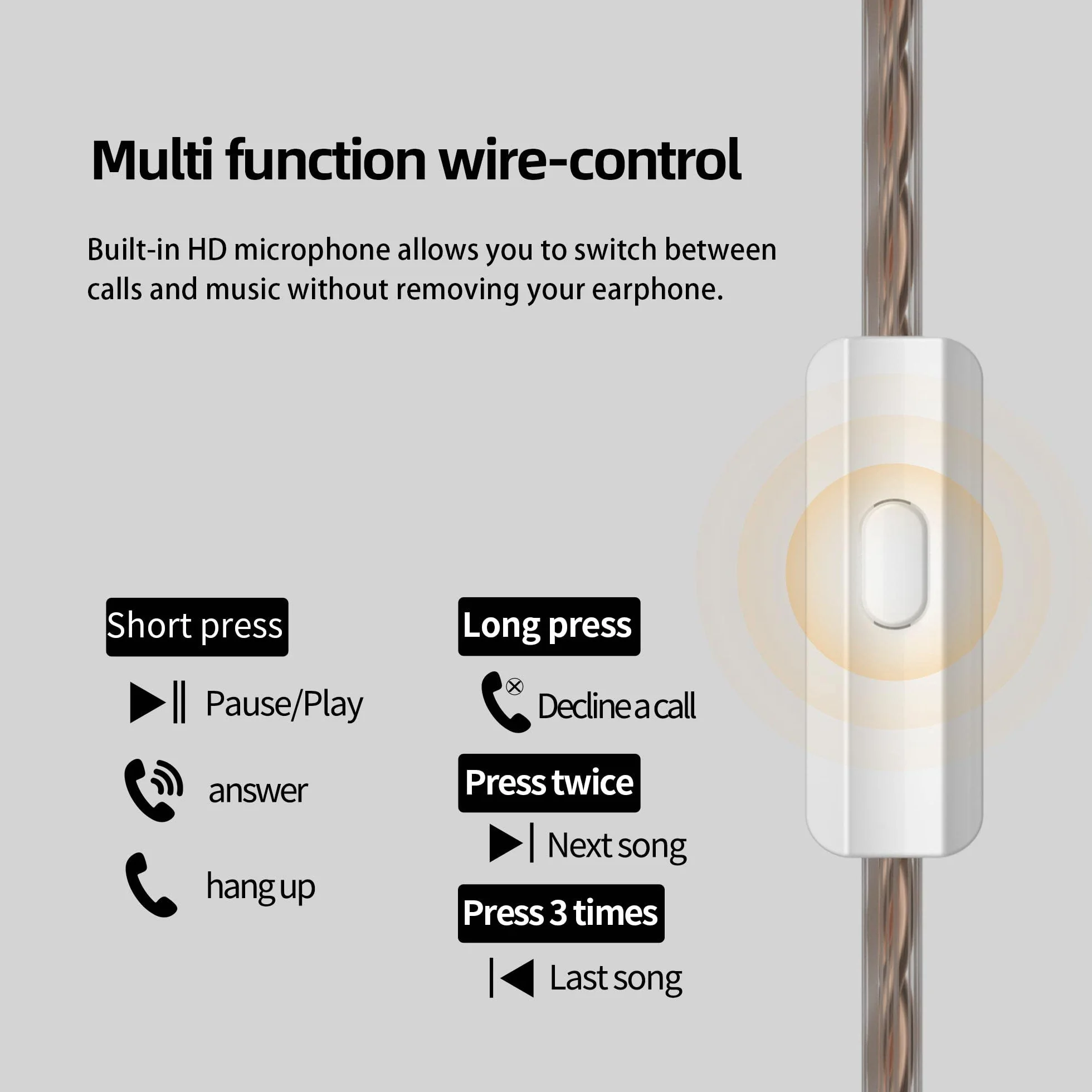 Yinyoo KZ DQS Słuchawki douszne HiFi z mikrofonem HD, przewodowe, dynamiczne, basowe, lekkie monitory douszne dla muzyków (czarne)