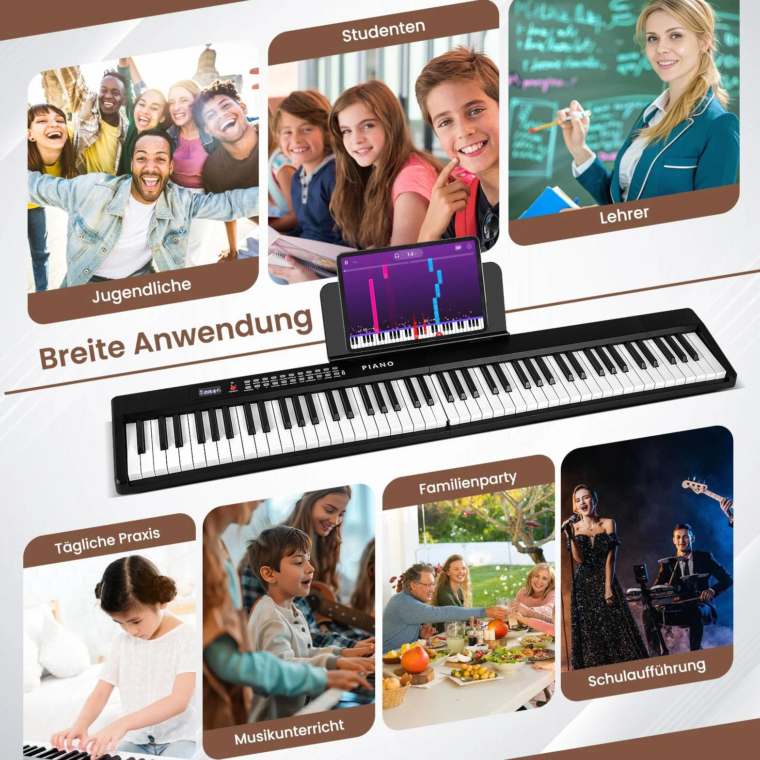 COSTWAY Pianino klawiaturowe 88 klawiszy, składane cyfrowe pianino z 1000 rytmami, 1000 dźwiękami, 150 demo, Bluetooth MIDI, pianino dla dzieci z mikrofonem i torbą, E-Piano dla początkujących (Czarny