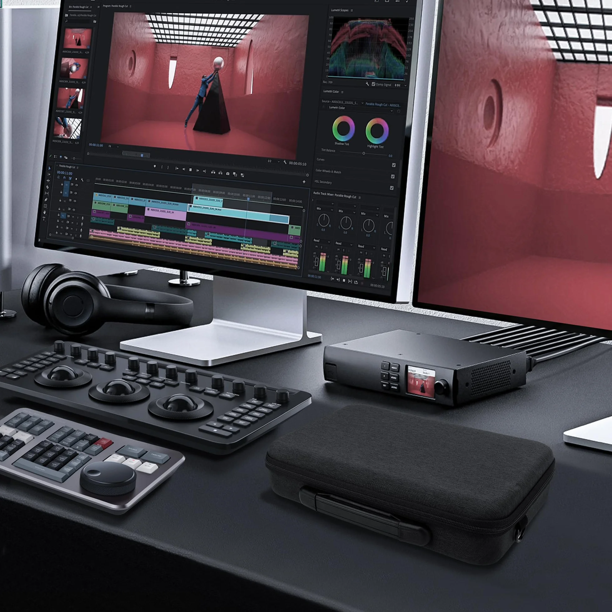 Geekria sztywna walizka podróżna, pokrowiec ochronny z EVA kompatybilny z Blackmagic Design Davinci Resolve Speed Editor, Davinci Resolve 17 Studio (ciemnoszary)