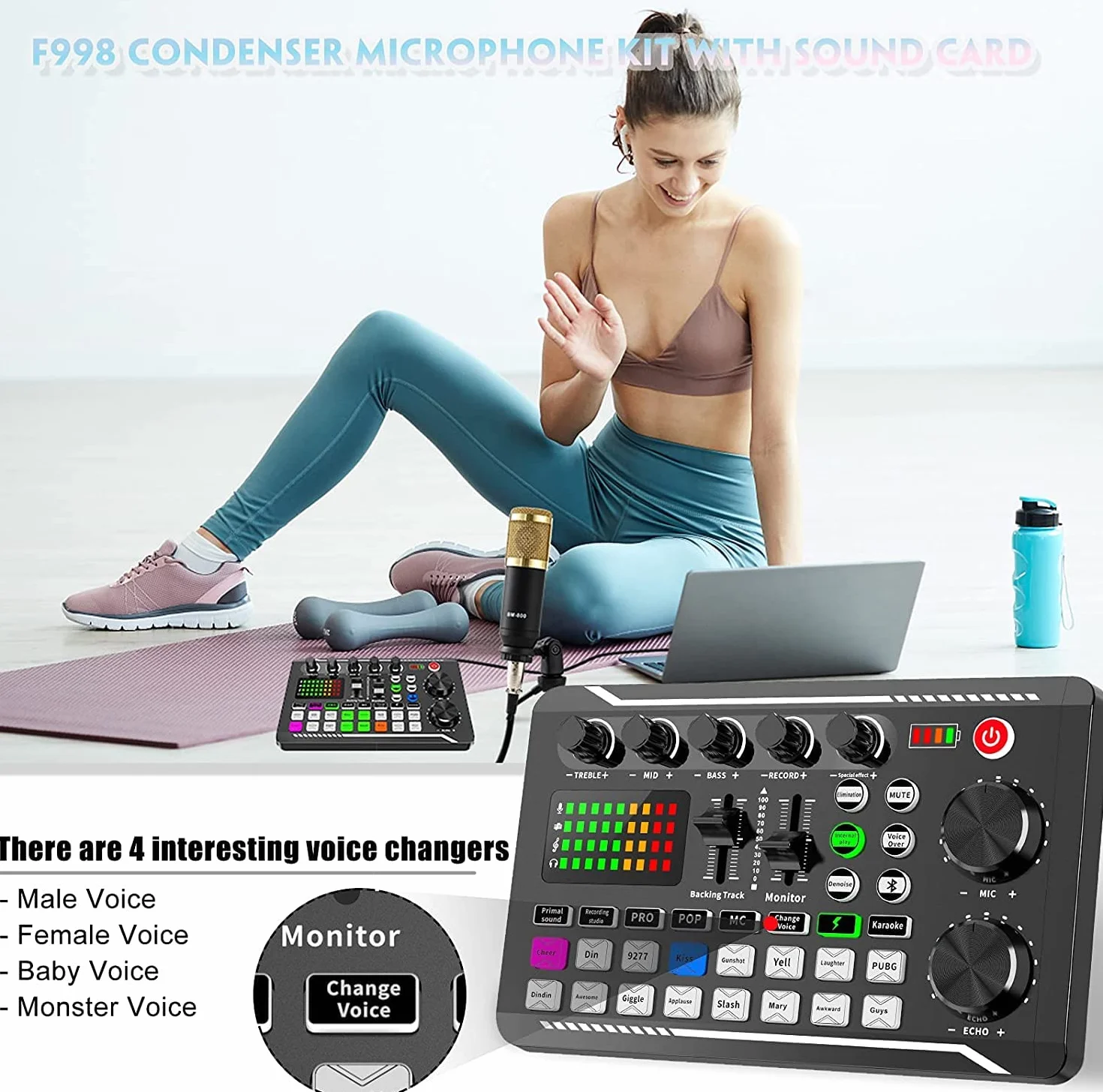 ALLWIN Mikrofon strumieniowy, zestaw startowy do podcastów USB Cardioid Condenser Soundboard Zestaw miksera audio z pakietem karty dźwiękowej do przesyłania strumieniowego/podcastów/nagrywania