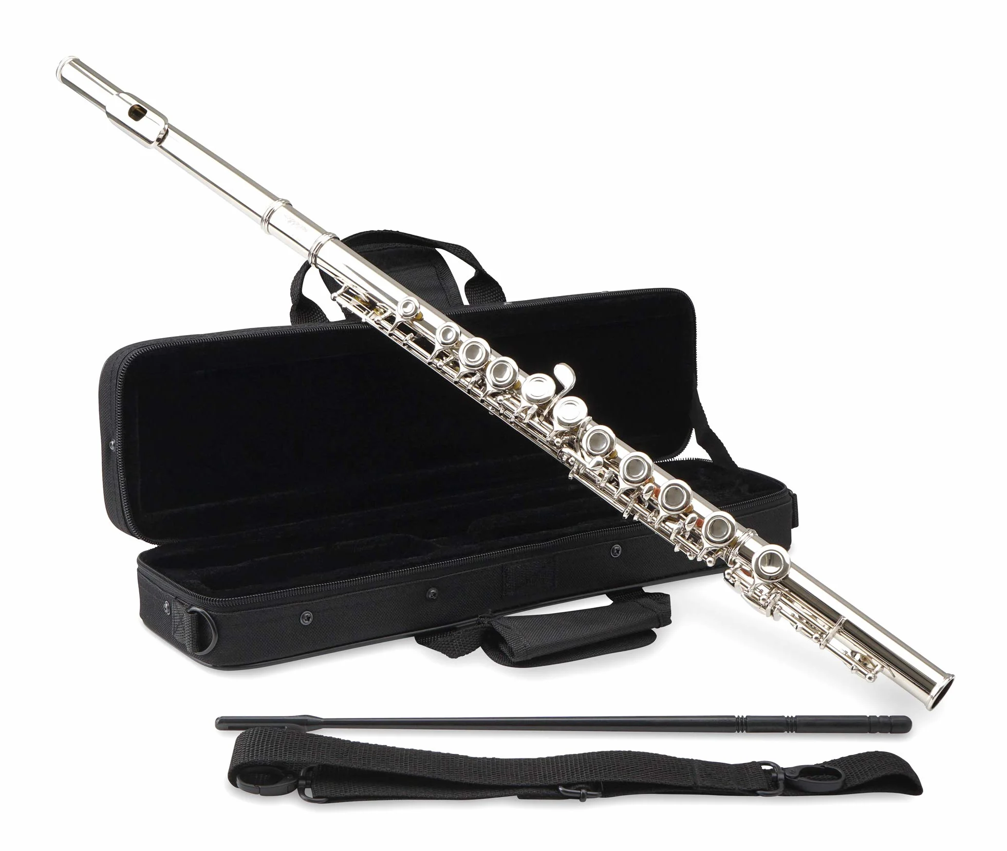 Classic Cantabile FL-100 flet poprzeczny (Świetny instrument dla początkujących, w całości z mosiądzu wysokoniklowego posrebrzanego, zamknięte klapy, e-mechanika, przesunięte G, strojenie C, w