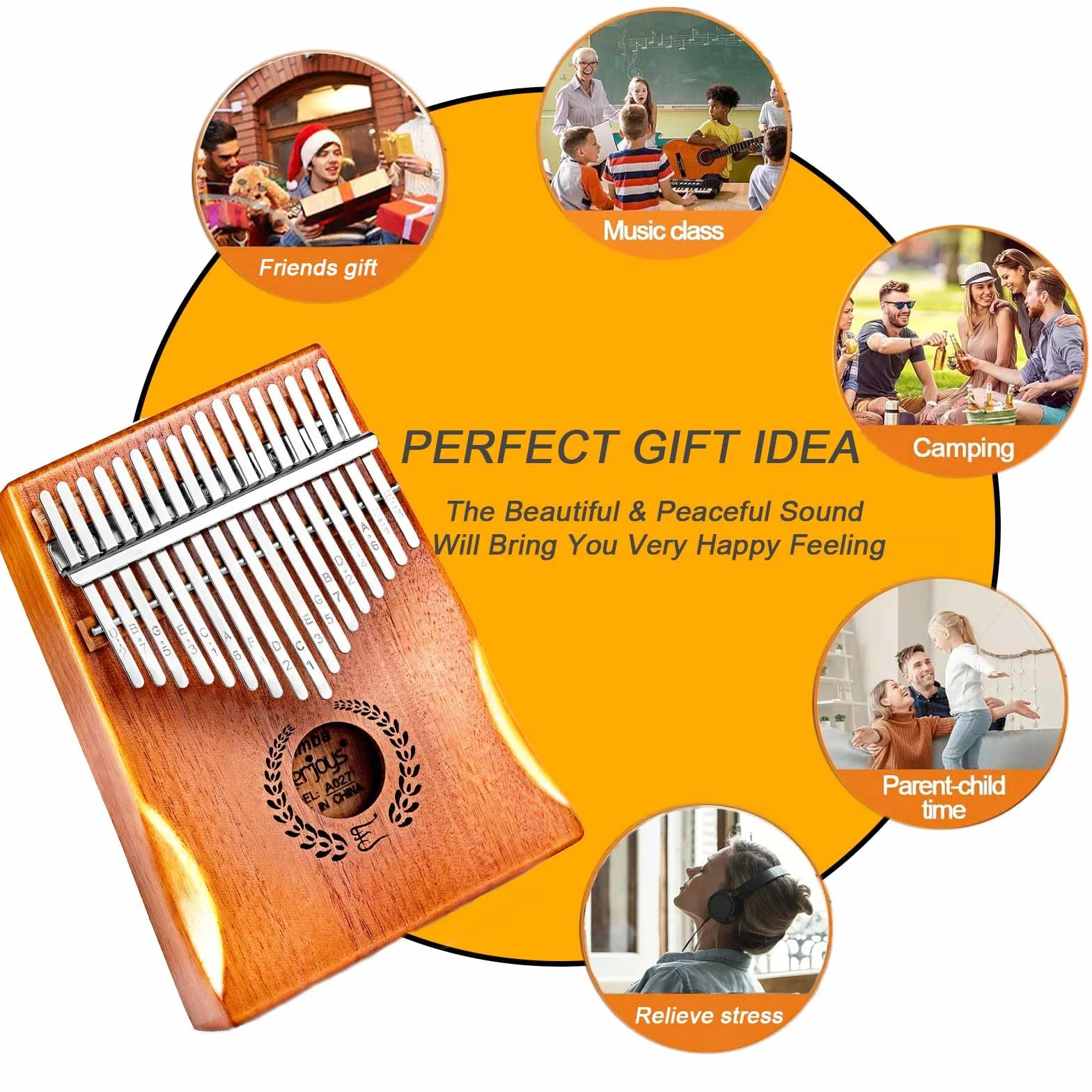 Kalimba pianino dla kciuków, 17 klawiszy, przenośne pianino Mbira do gry palcami, z etui ochronnym, śpiewnikiem umożliwiającym szybką naukę, wszystko w jednym zestawie
