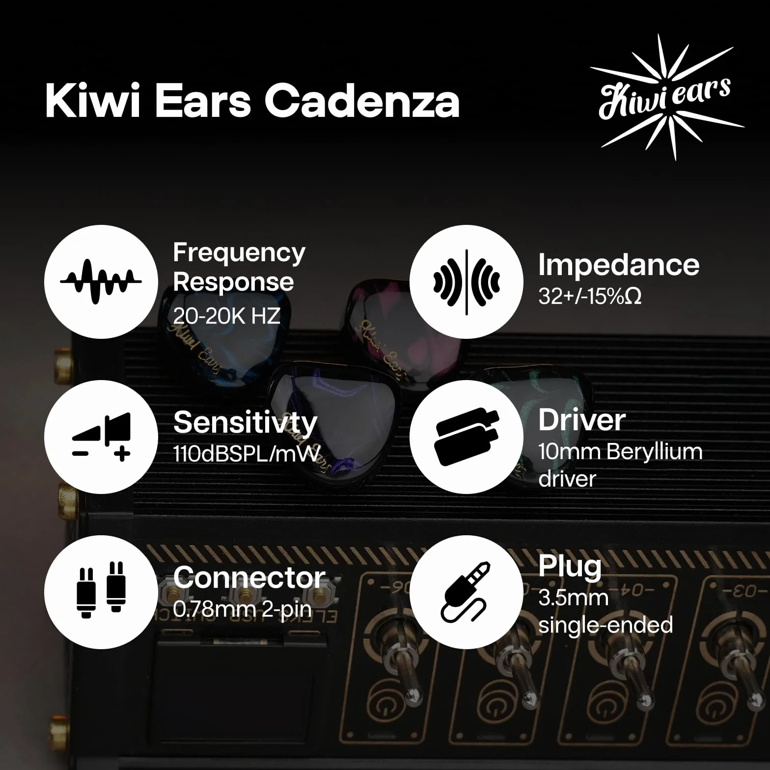 Linsoul Kiwi Ears Cadenza 10 mm berylowy przetwornik dynamiczny IEM drukowany w 3D z odłączaną wymienną wtyczką 0,78 2-pinowym kablem IEM 3,5 mm dla muzyków i audiofilów(Zielony)