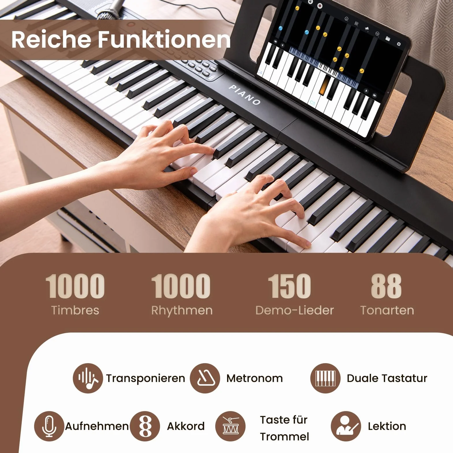 COSTWAY Pianino klawiaturowe 88 klawiszy, składane cyfrowe pianino z 1000 rytmami, 1000 dźwiękami, 150 demo, Bluetooth MIDI, pianino dla dzieci z mikrofonem i torbą, E-Piano dla początkujących (Czarny